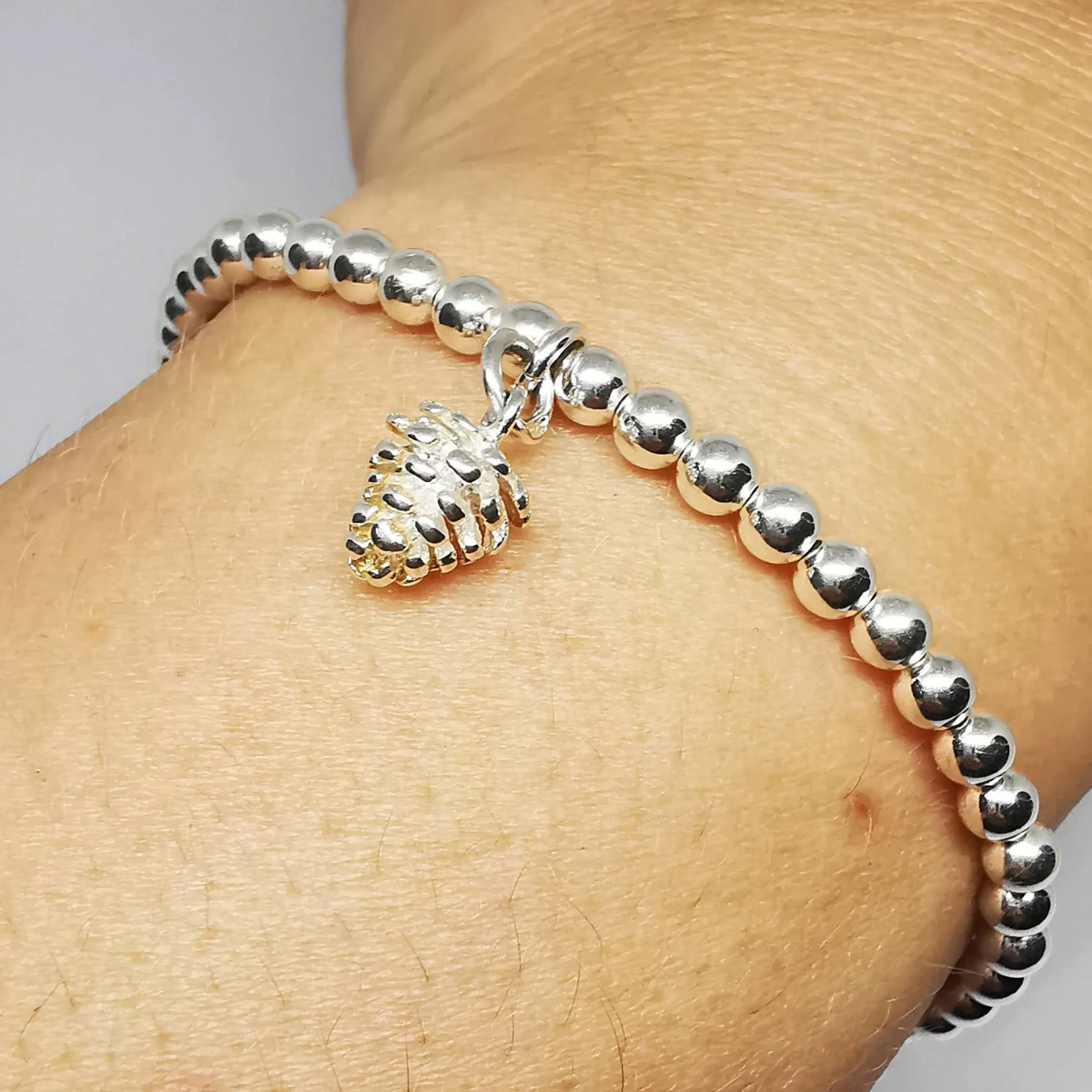 DELILAH Silver Pine Cone Bead Bracelet