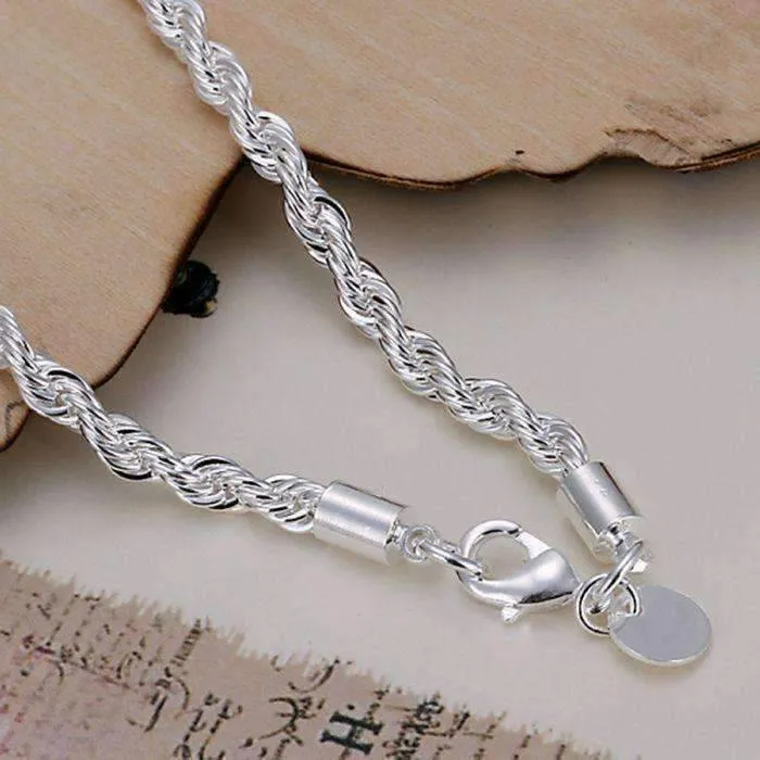 Diamond Cut Rope Chain 4mm Silver Bracelet For Woman any Occasion