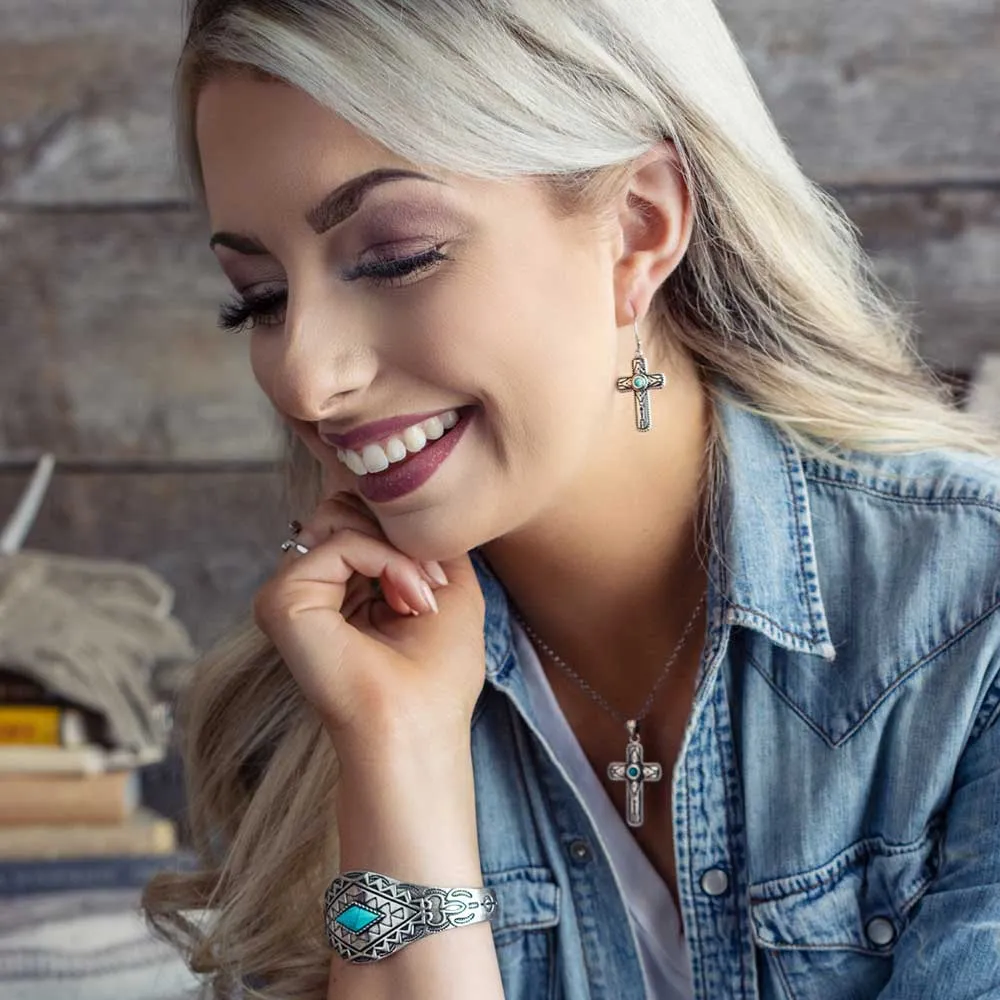 Earrings | Faith on Point Turquoise Cross