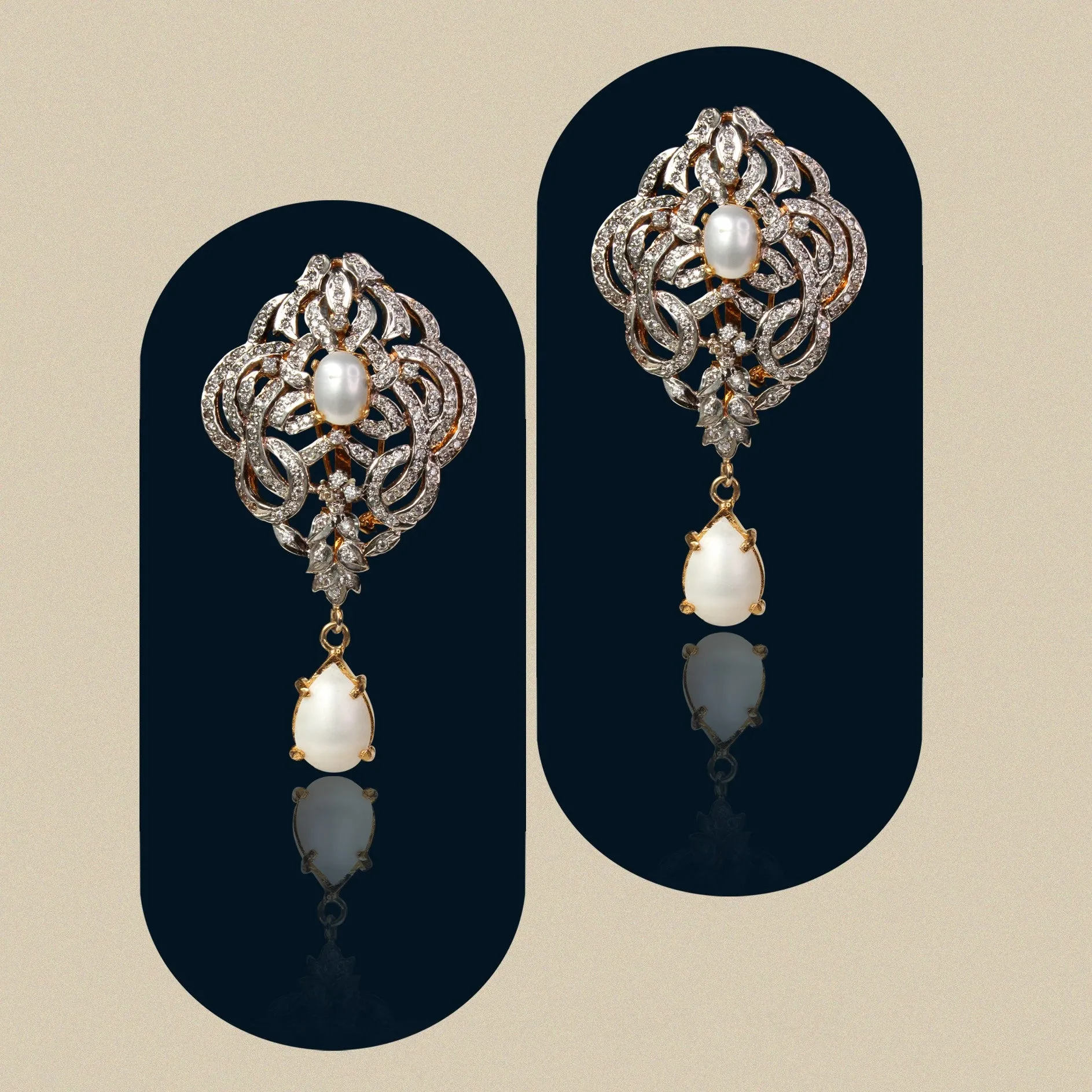 Earrings in Pearls and Cubic Zircons