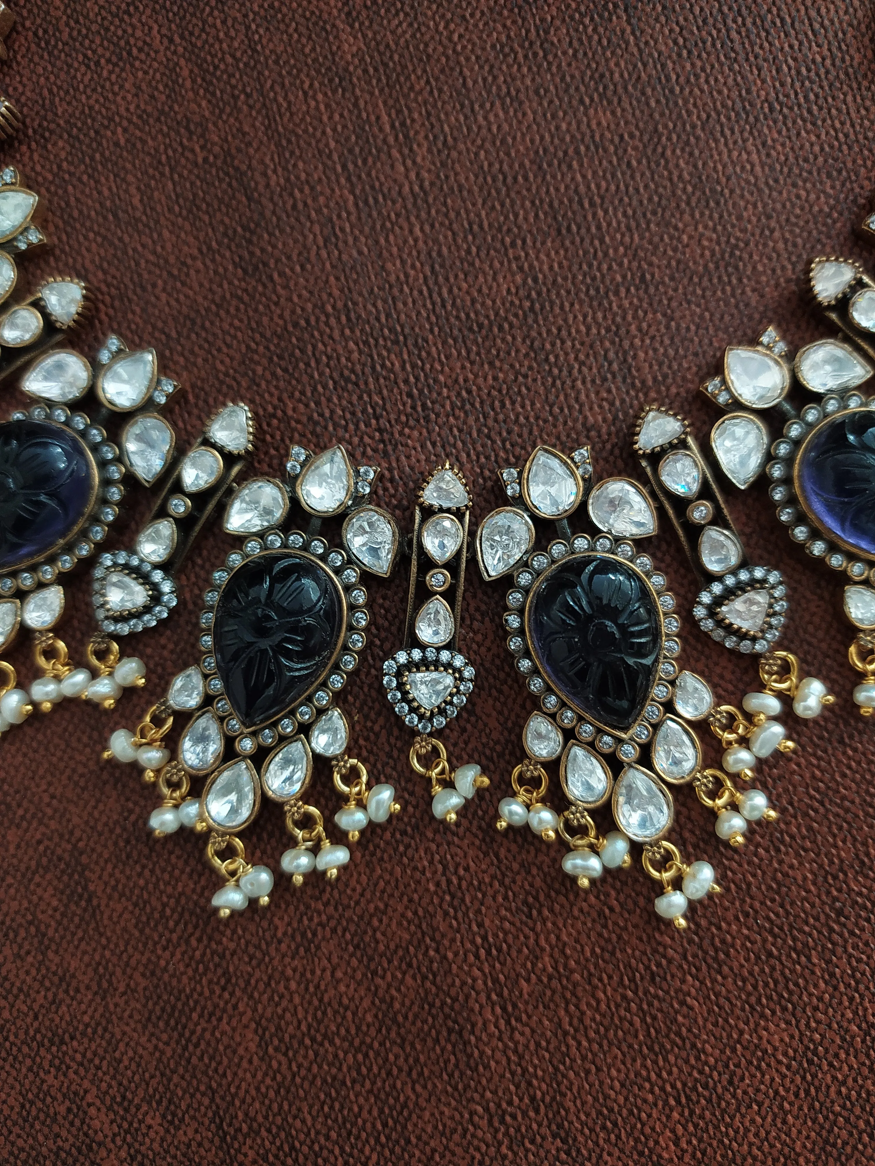 Elegance in Silver: Victorian Necklace Set with Carved Violet Stone