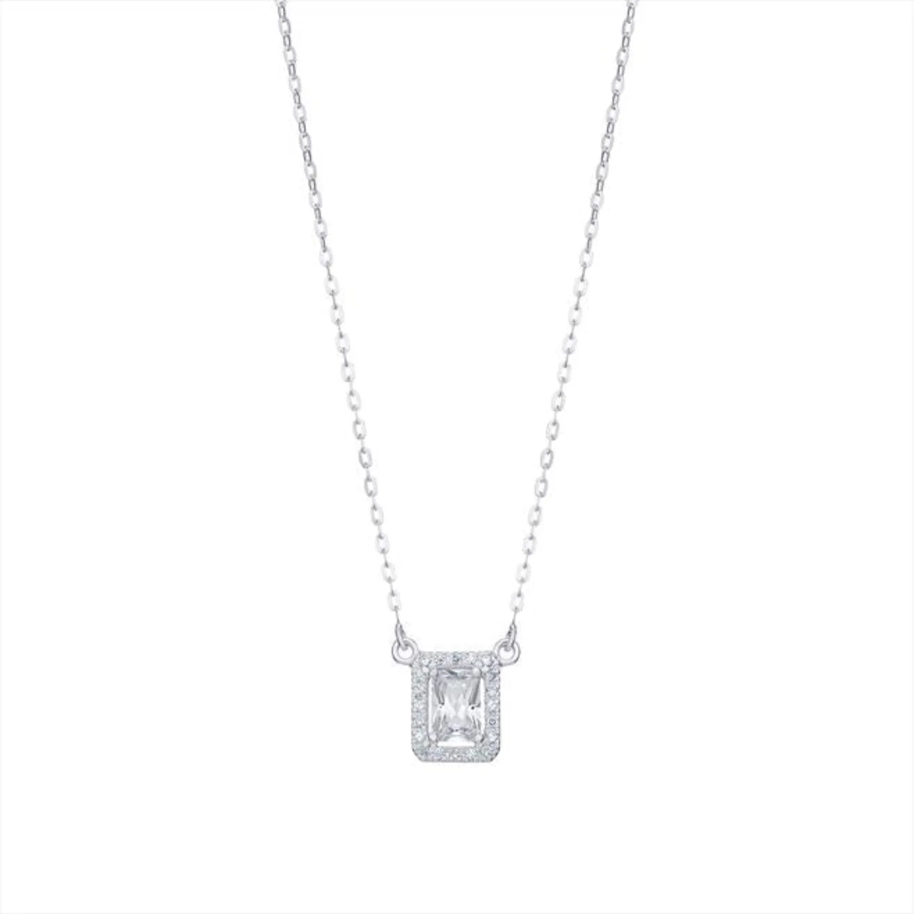 Emerald Cut CZ Necklace - Sterling Silver