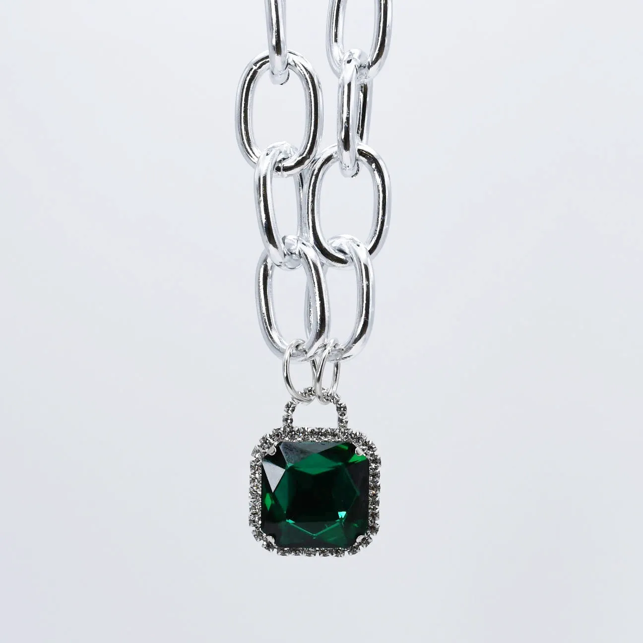 Emerald Glamour Chunk Necklace Silver