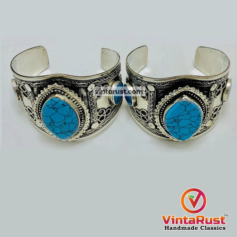 Ethnic Turquoise Stone Adjustable Handcuff Bracelet