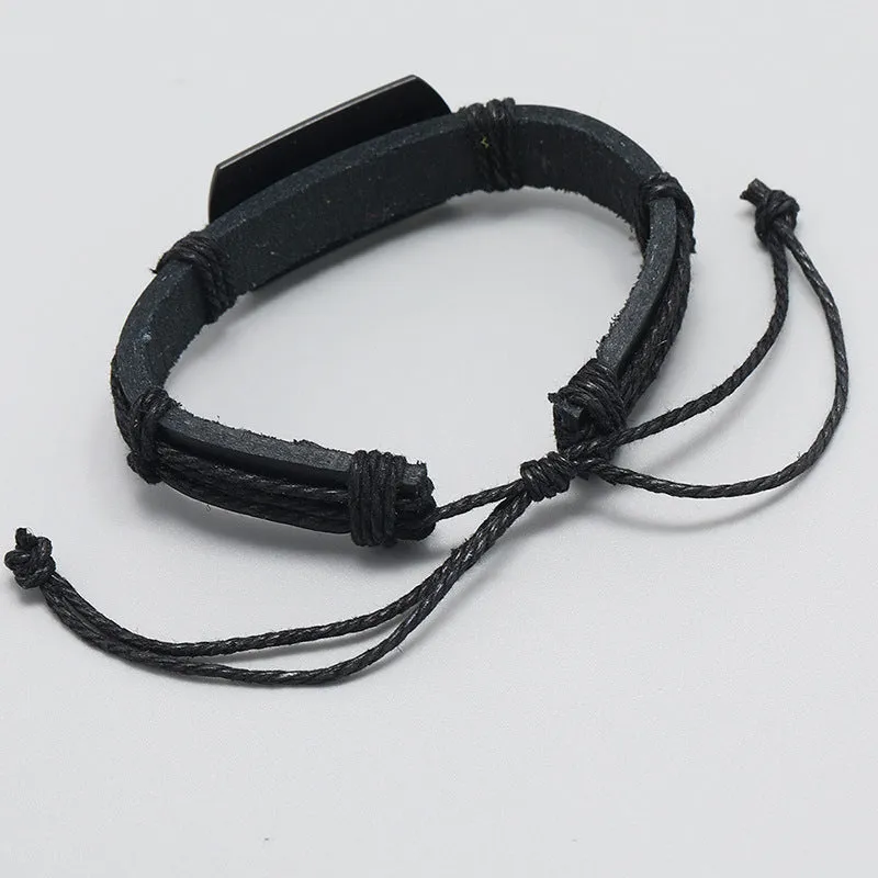 European and American Punk Men's Leather Bracelet Black Wolf Head Bracelet Multi-Layer Braided Bracelet Leather Rope for Boyfriend