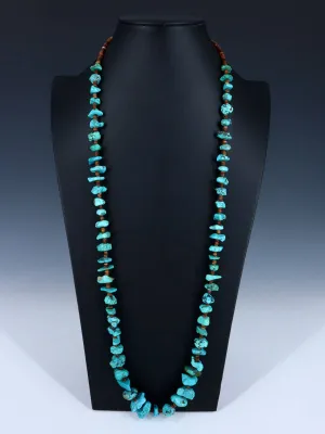 Extra Long Native American Jewelry Single Strand Turquoise Necklace