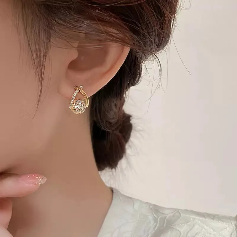 Fashion Cross Stud Earrings For Women Girls Korean Style Elegant Crystal Jewelry Ear Rings Fishtail Lady Earrings Gift