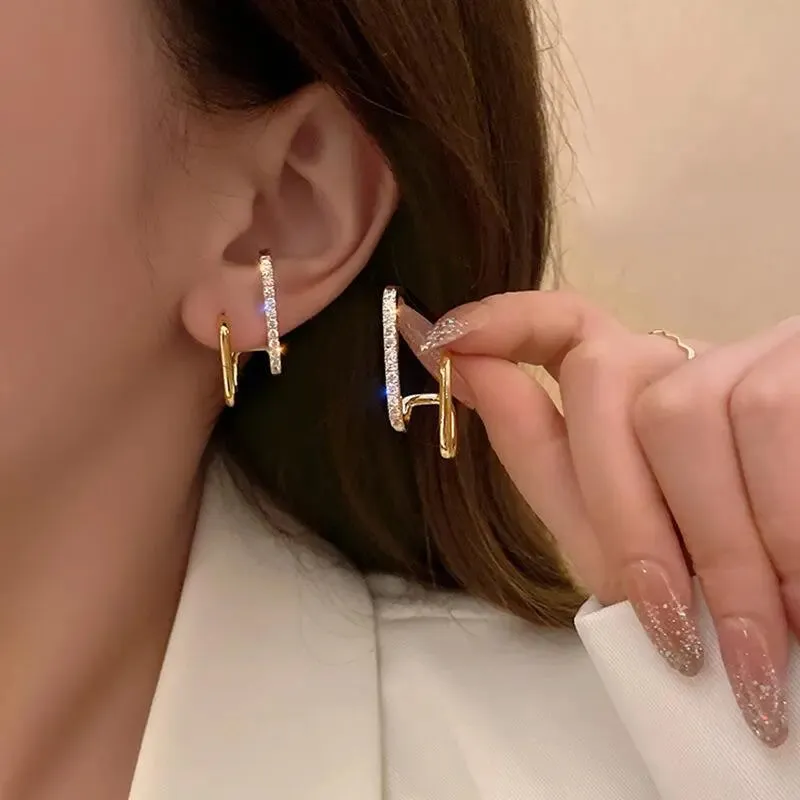 Fashion Cross Stud Earrings For Women Girls Korean Style Elegant Crystal Jewelry Ear Rings Fishtail Lady Earrings Gift