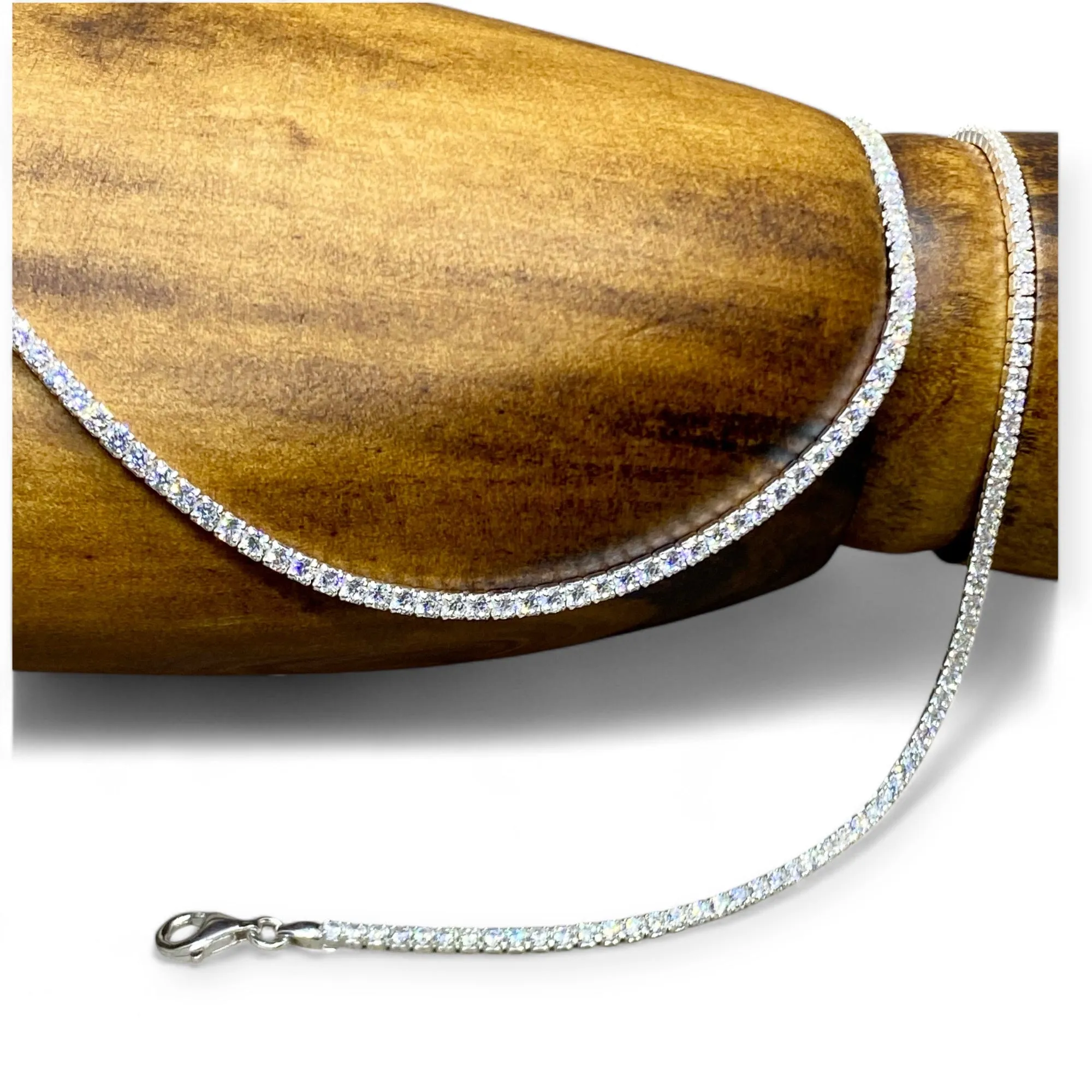 Fine Sterling Silver 2mm Cubic Zirconia Tennis Bracelet With Extender Chain