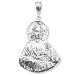 Flat Large Jesus .925 Sterling Silver pendant