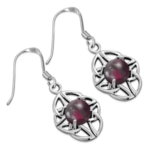 Garnet Stone Celtic Knot Silver Earrings