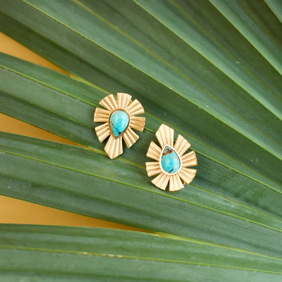 Gold & Bold Stud Earrings - Turquoise