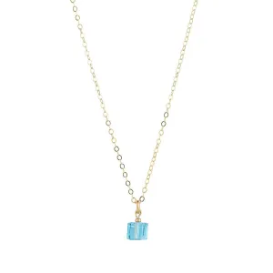 Gold Filled Aquamarine Cube Crystal Pendant Necklace