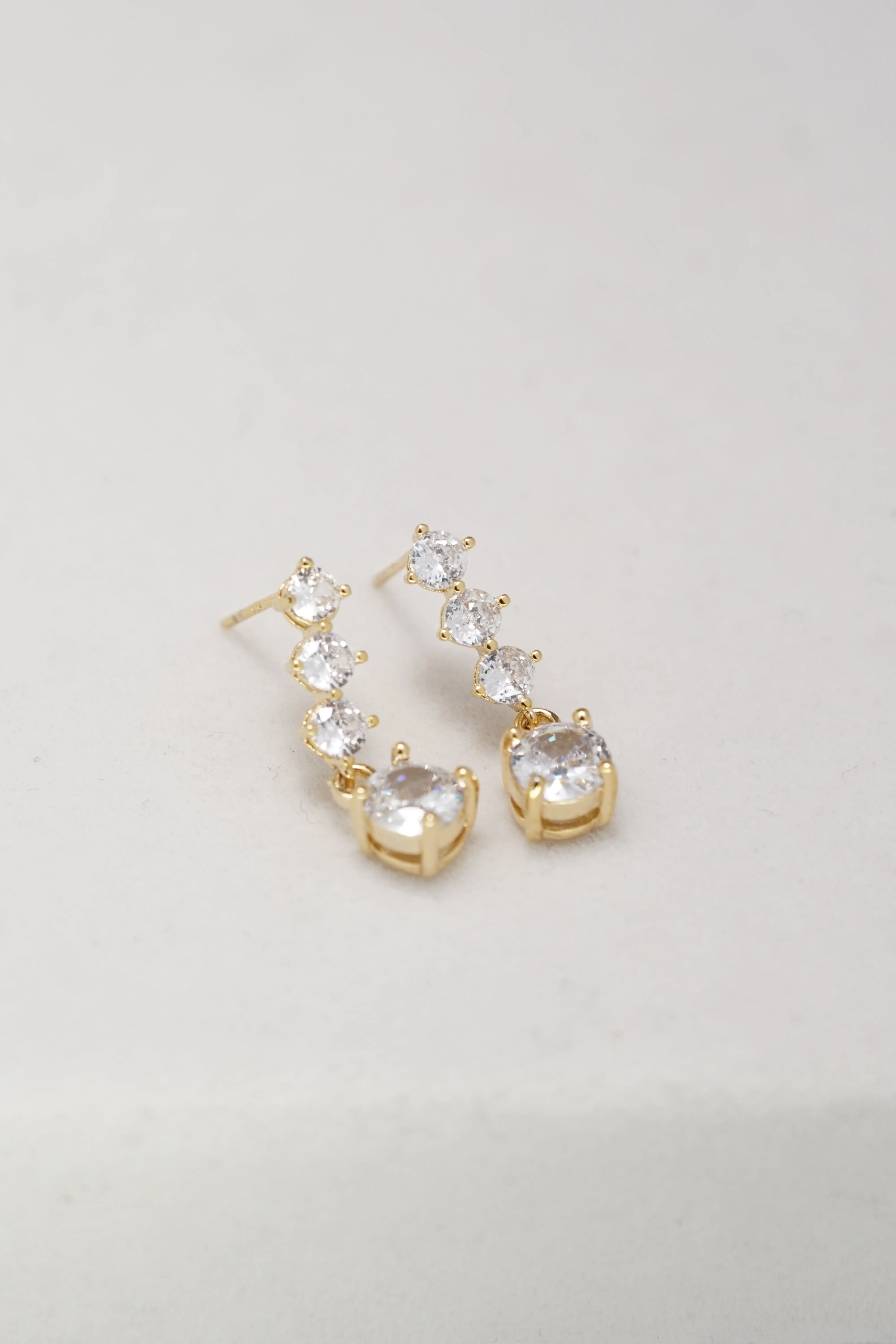 Gold Plated 3 Diamonds With Dangle Stone Dangle Drop Earring