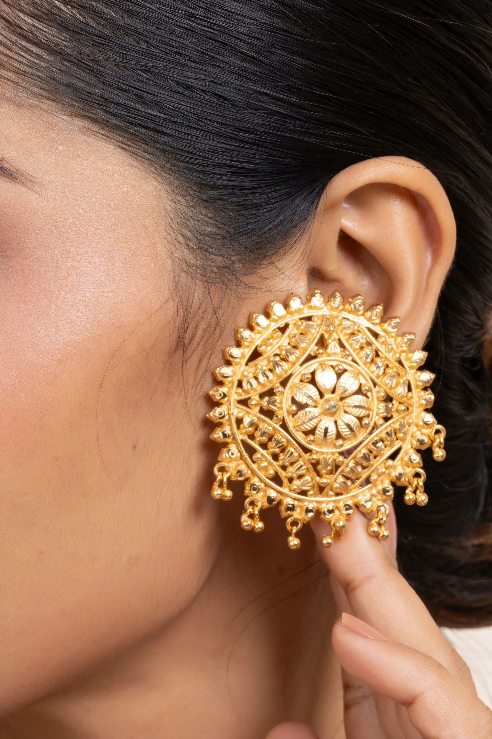 Gold Plated Jumbo Floral Stud Earrings - Luxurious Design, Copper, Non-Allergenic, Perfect for All Occasions