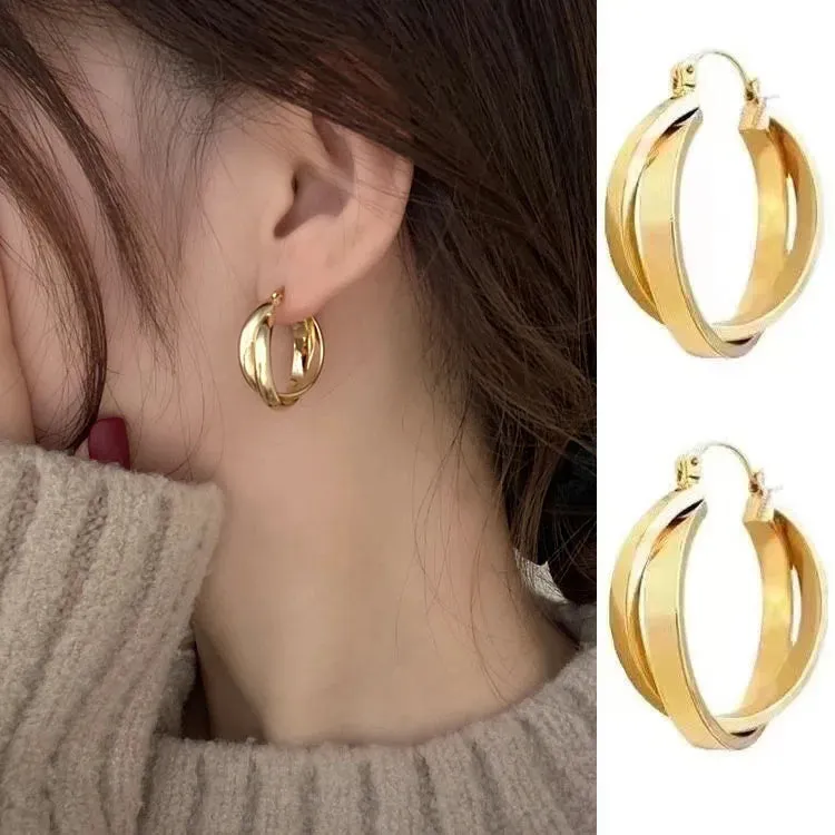 Golden Big Hoop Earrings Korean Geometry Metal Earrings for Women Female Retro Drop Earrings 2023 Trend Fashion Jewelry