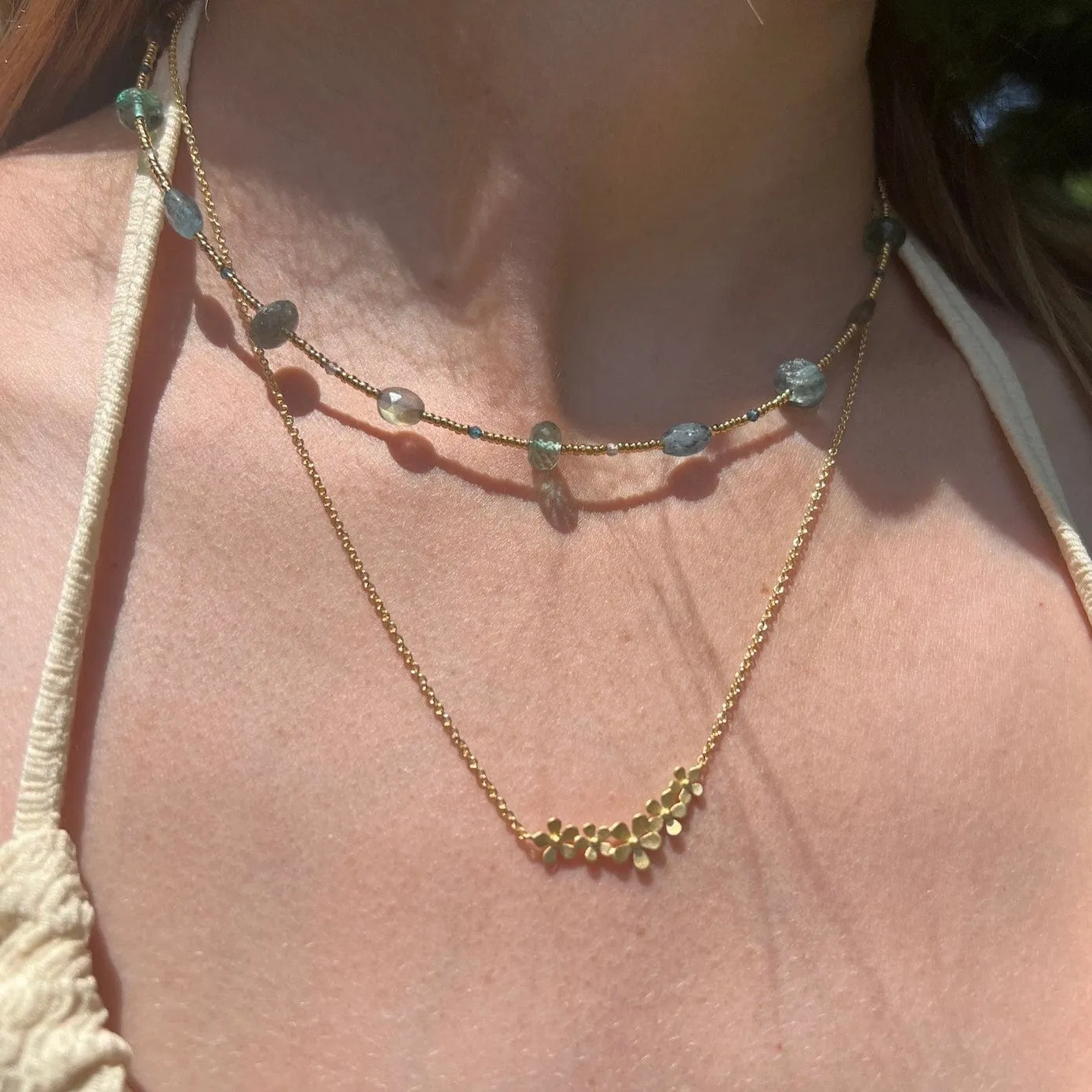 Golden Glass Dotted with Labradorite Necklace