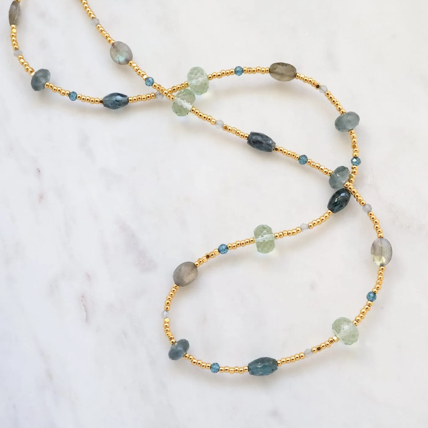 Golden Glass Dotted with Labradorite Necklace