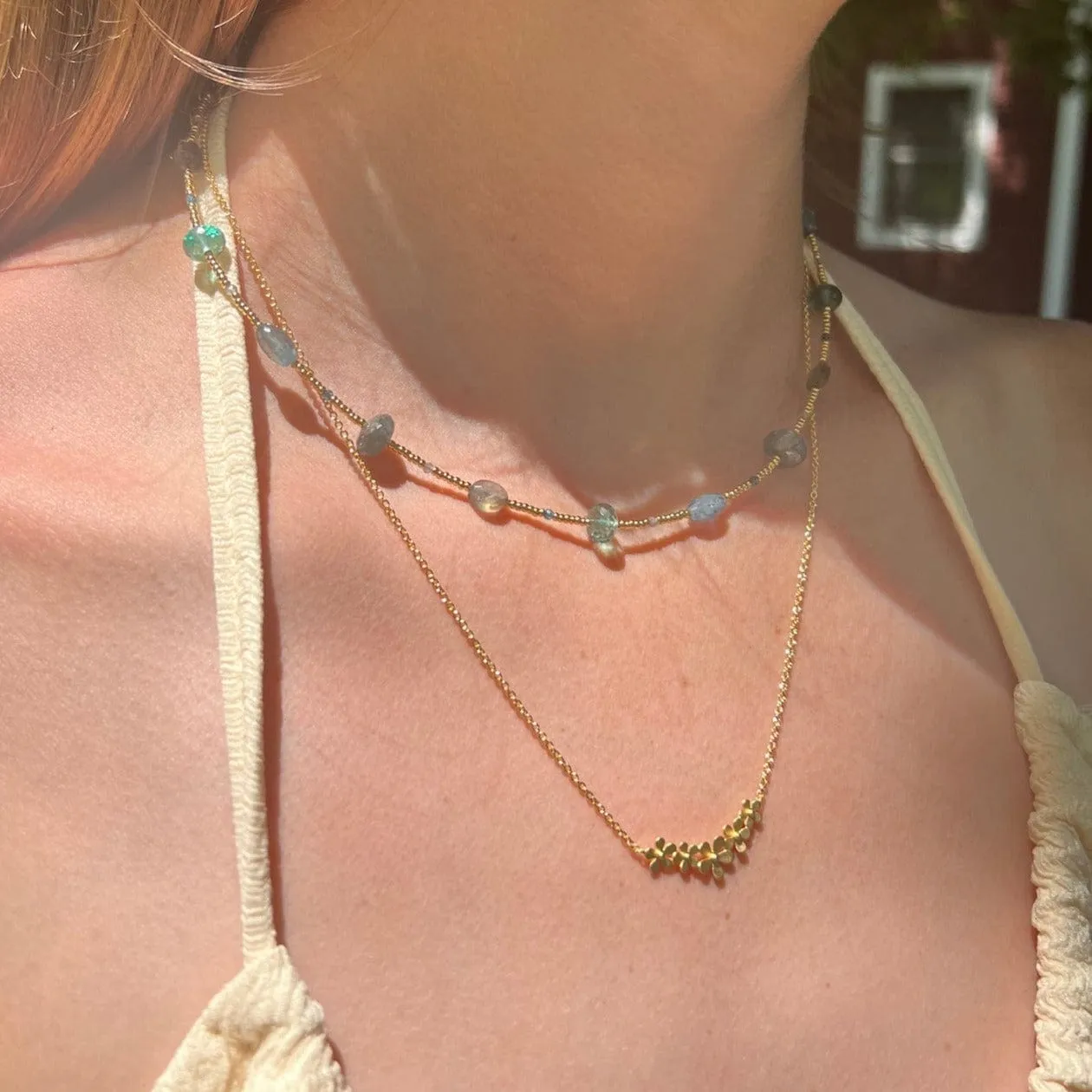 Golden Glass Dotted with Labradorite Necklace