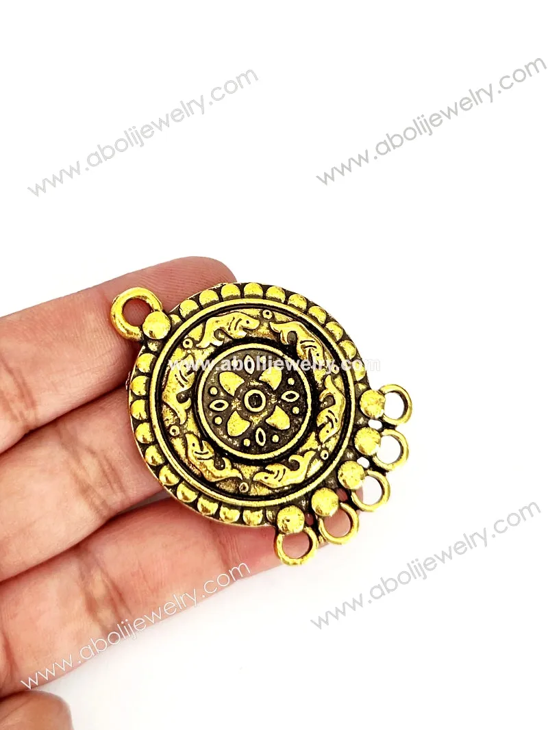 Golden pendant round pendant with fish motif and loops GP36