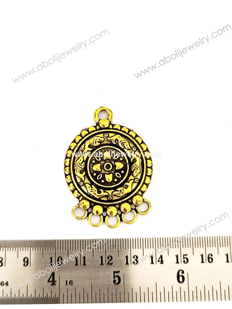 Golden pendant round pendant with fish motif and loops GP36