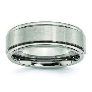 Grooved Edge Titanium Ring Matte & High Polish Finish in 8mm