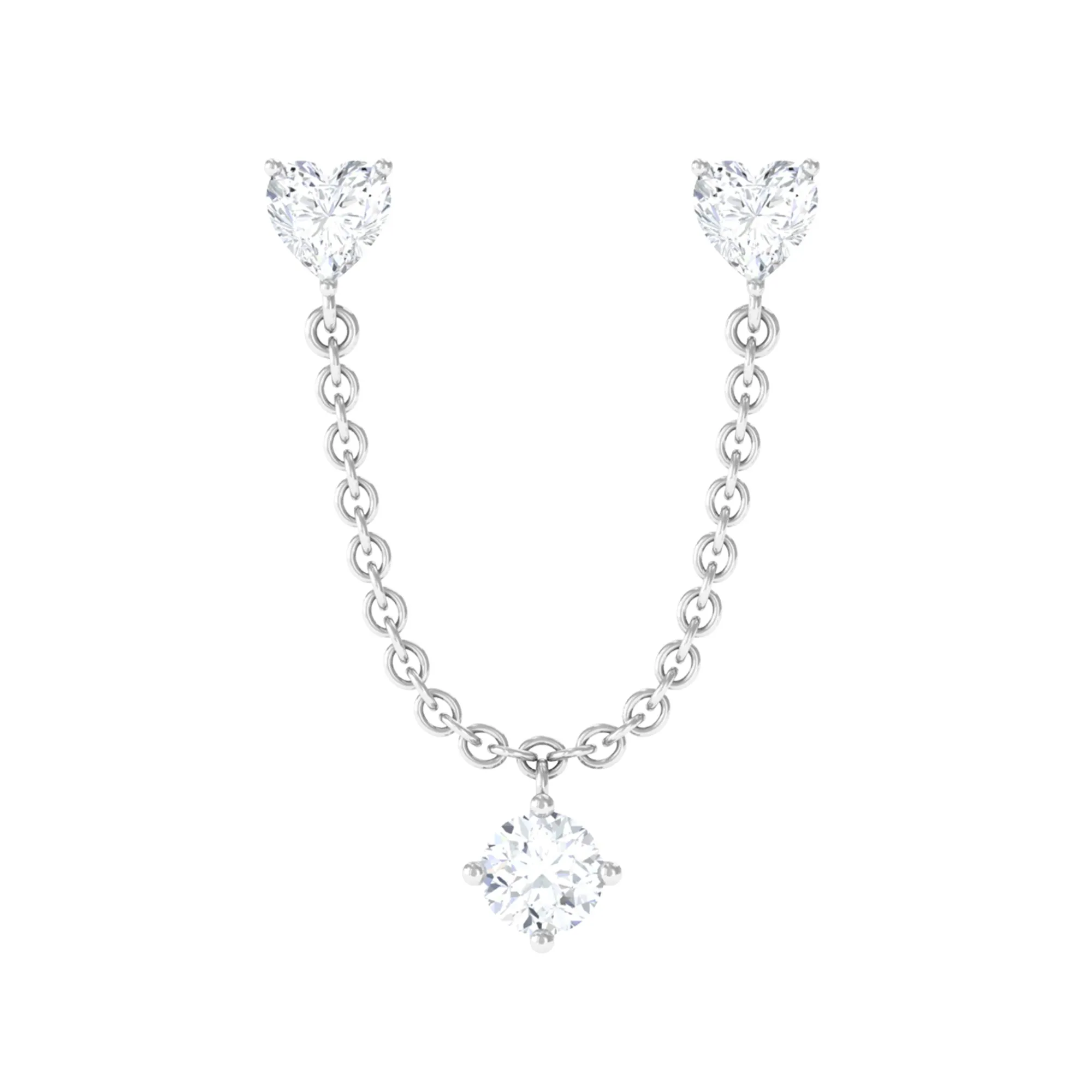 Heart Shape Moissanite Cartilage Chain Earring for Double Piercing