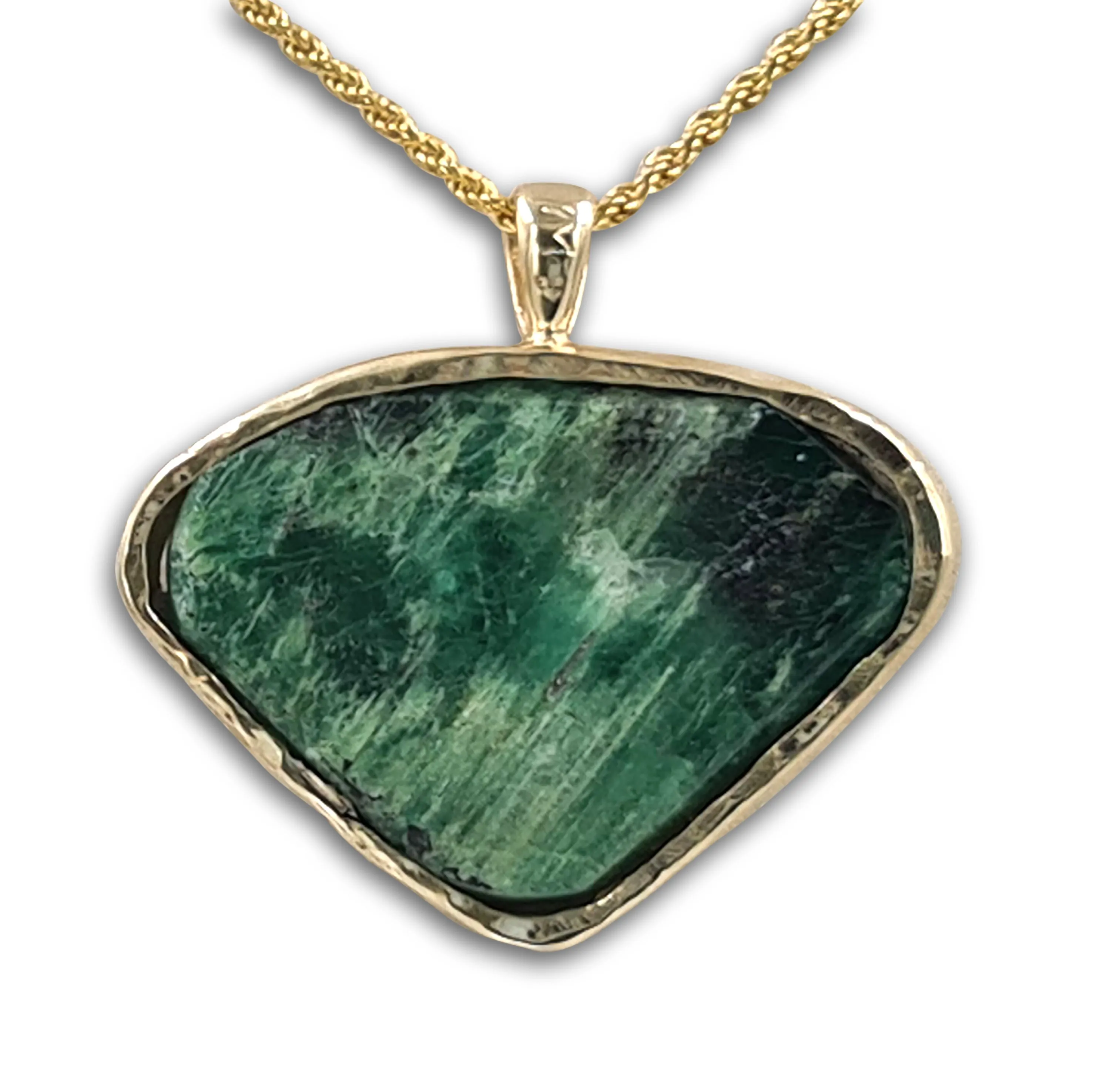 Heart shape Raw Emerald 14K gold pendant