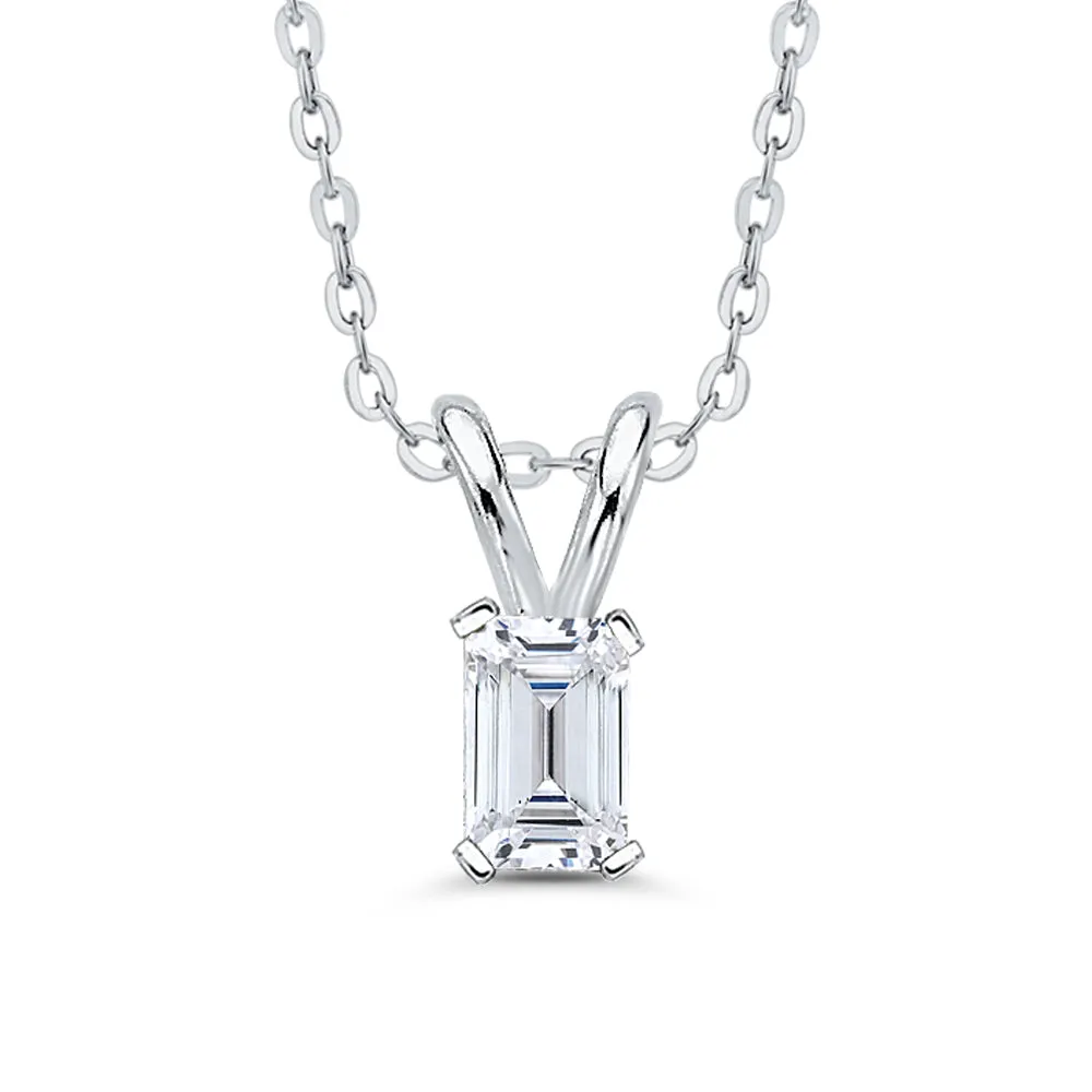 IGI Certified 1.01 ct. E - SI1 Emerald Cut Lab Grown Diamond Solitaire Pendant Necklace in 14K Gold