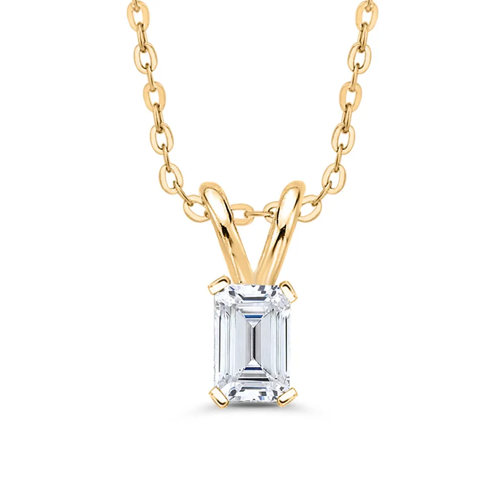 IGI Certified 1.01 ct. E - SI1 Emerald Cut Lab Grown Diamond Solitaire Pendant Necklace in 14K Gold