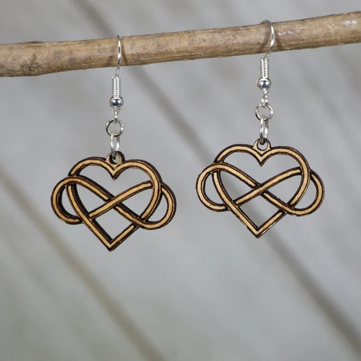 Infinity Heart Wooden Dangle Earrings by Cate's Concepts, LLC