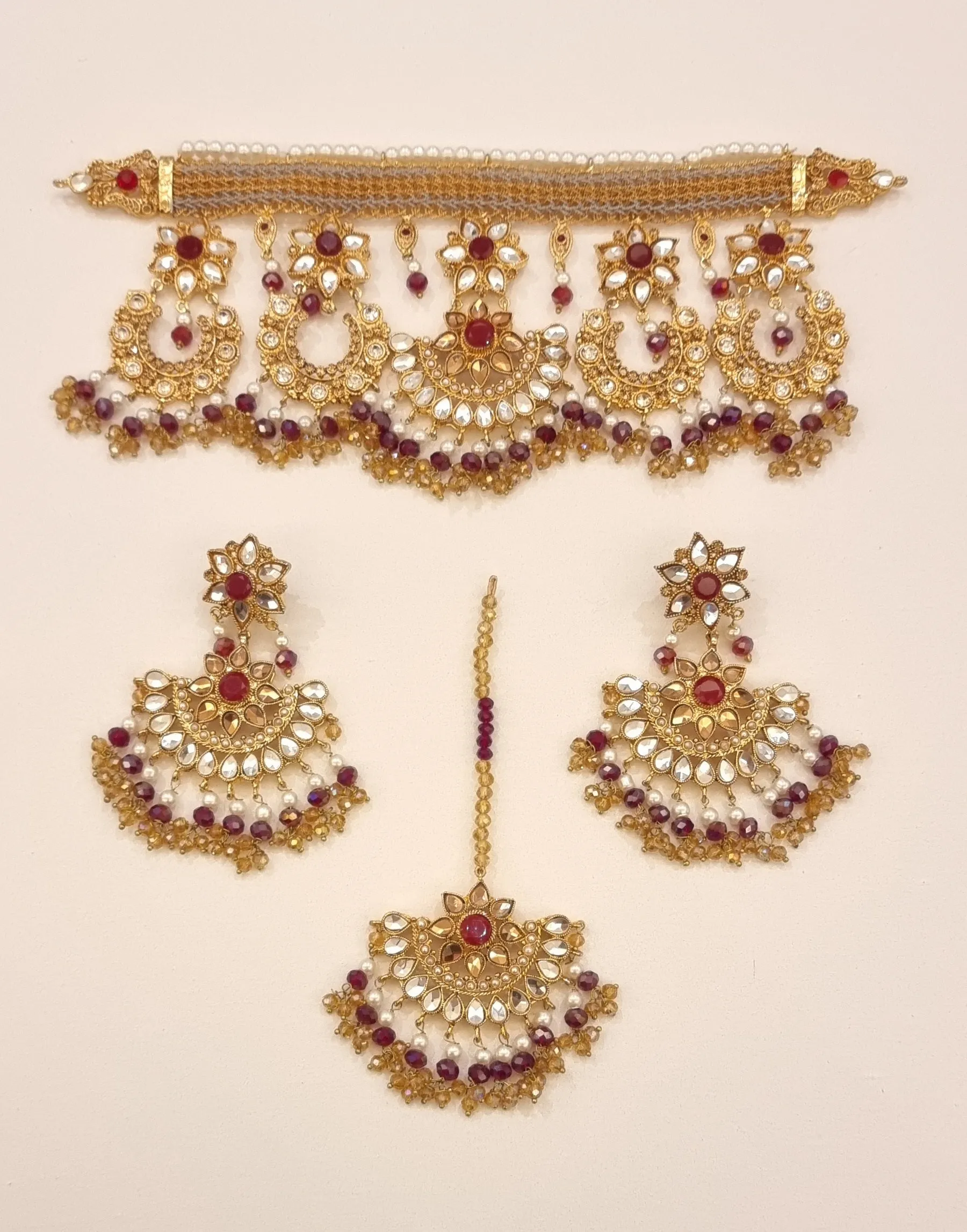 Jadau Choker Necklace with Ruby & Champgane Stones.