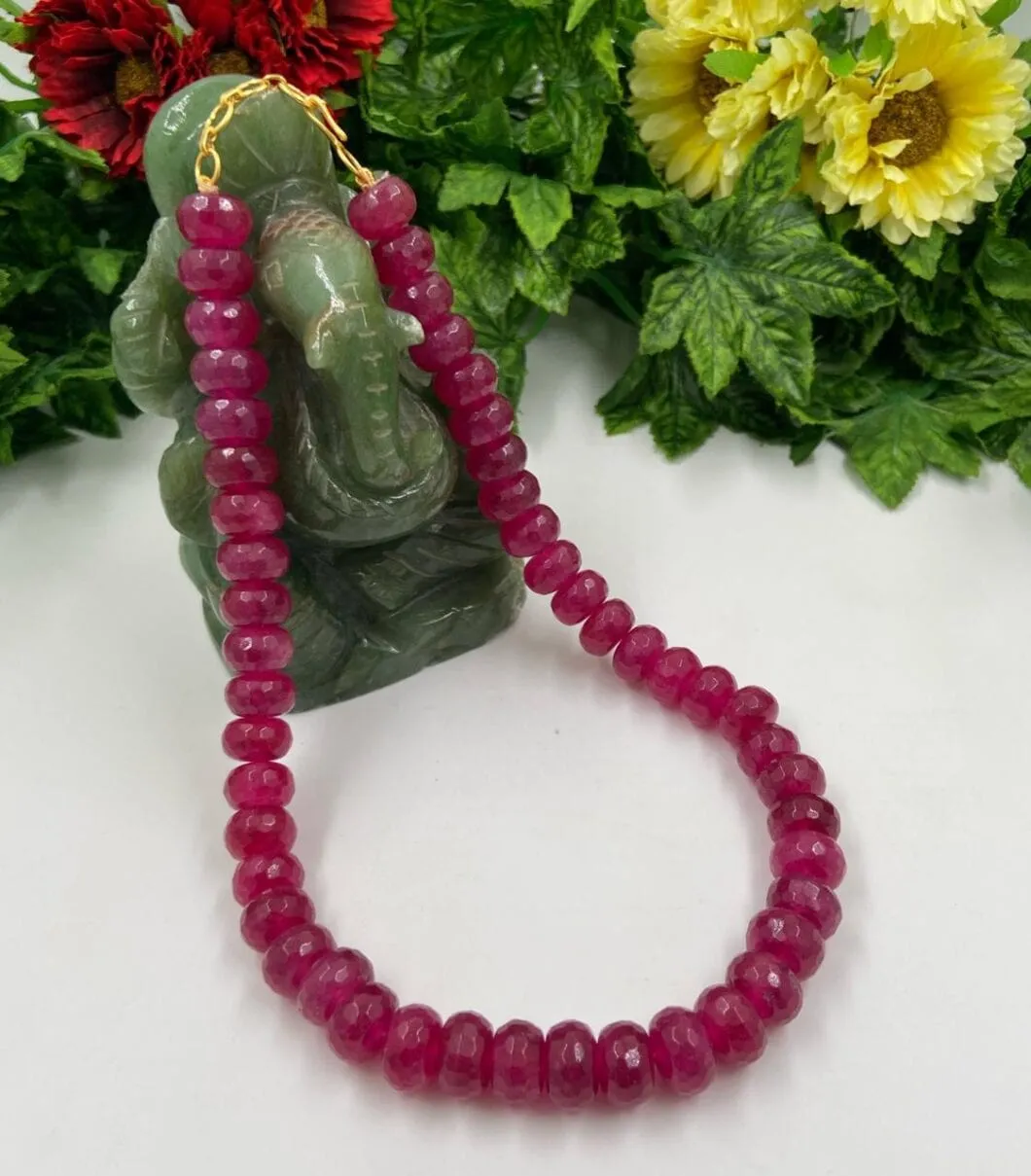 Jaipuri Semi Precious Ruby Pink Beads Necklace By Gehna Shop