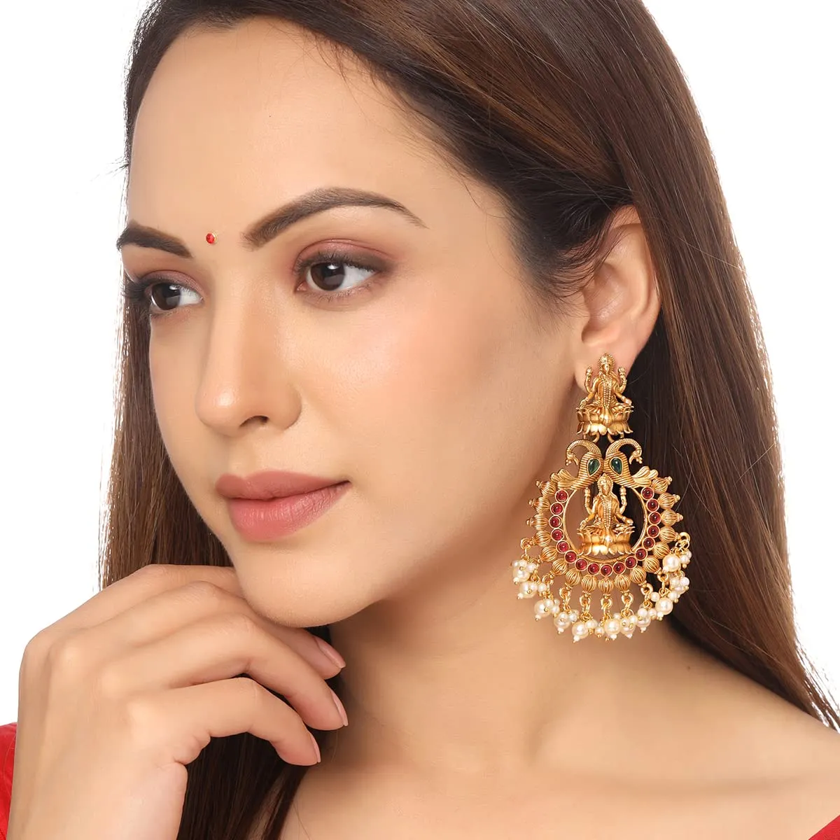 Kairangi Earrings for Women and Girls Traditional Chandbali Earrings Gold Plated | Beads Drop Temple Earrings | Birthday Gift for girls and women Anniversary Gift for Wife (Style 5)