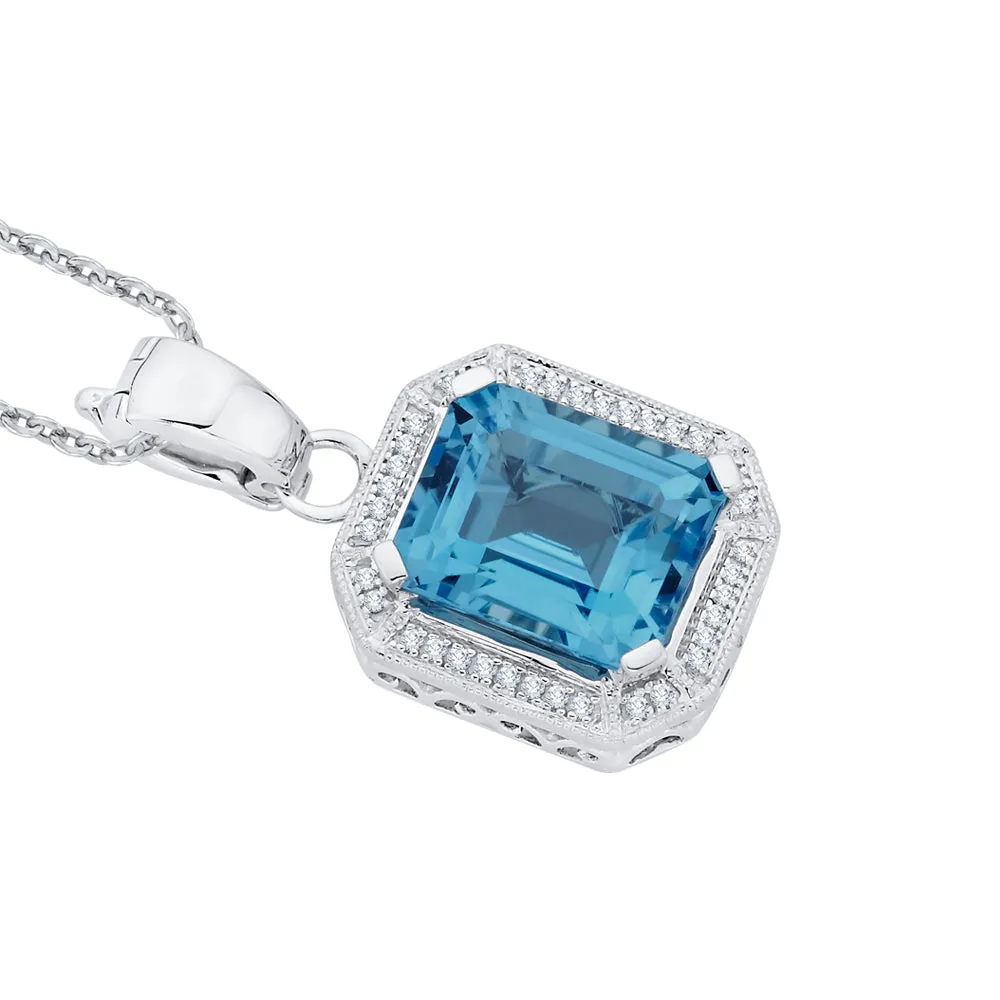 KATARINA Diamond and Emerald Cut Blue Topaz Pendant Necklace (4 1/3 cttw)