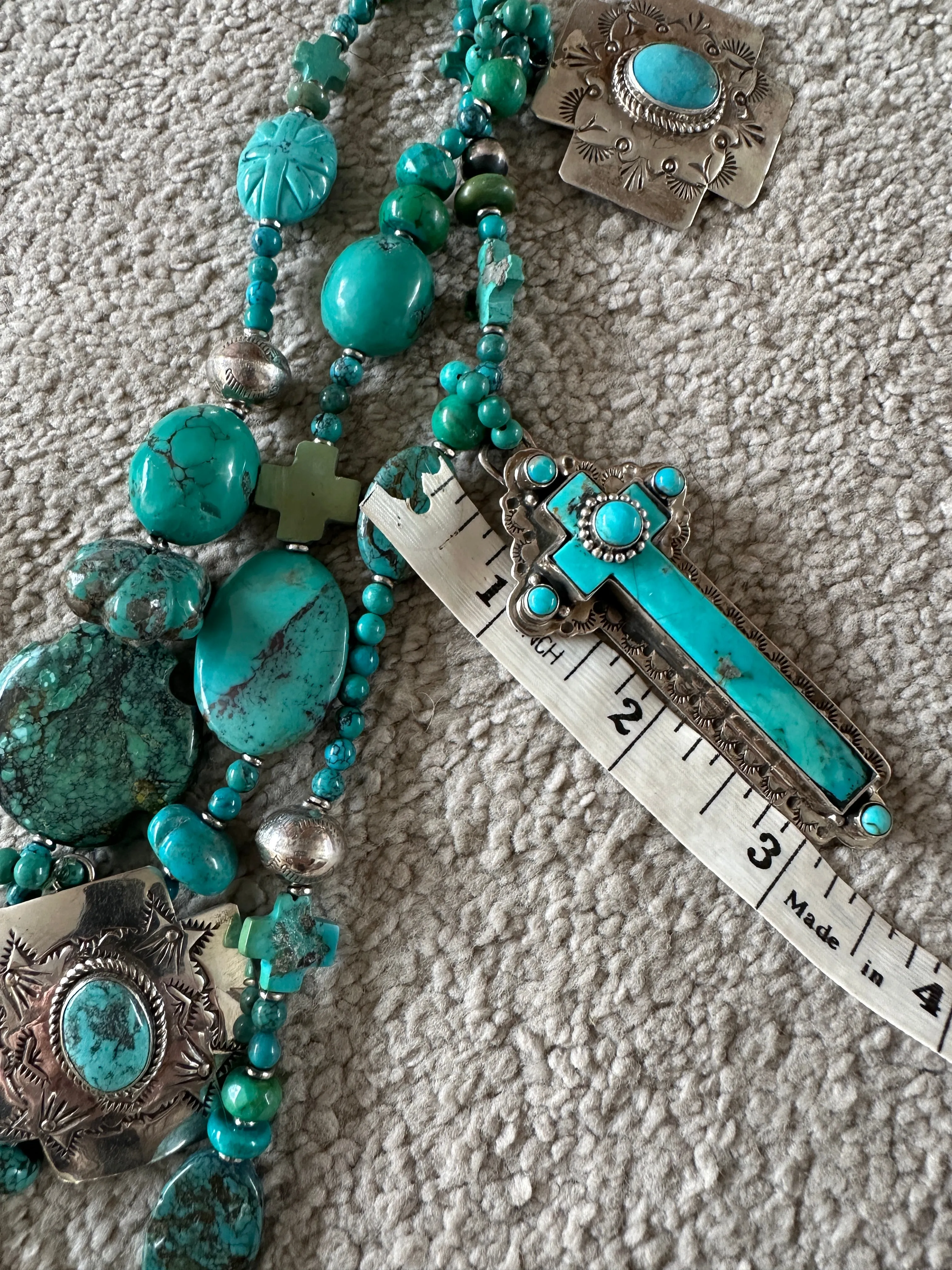 Kim Yubeta Turquoise Cross Charm Necklace