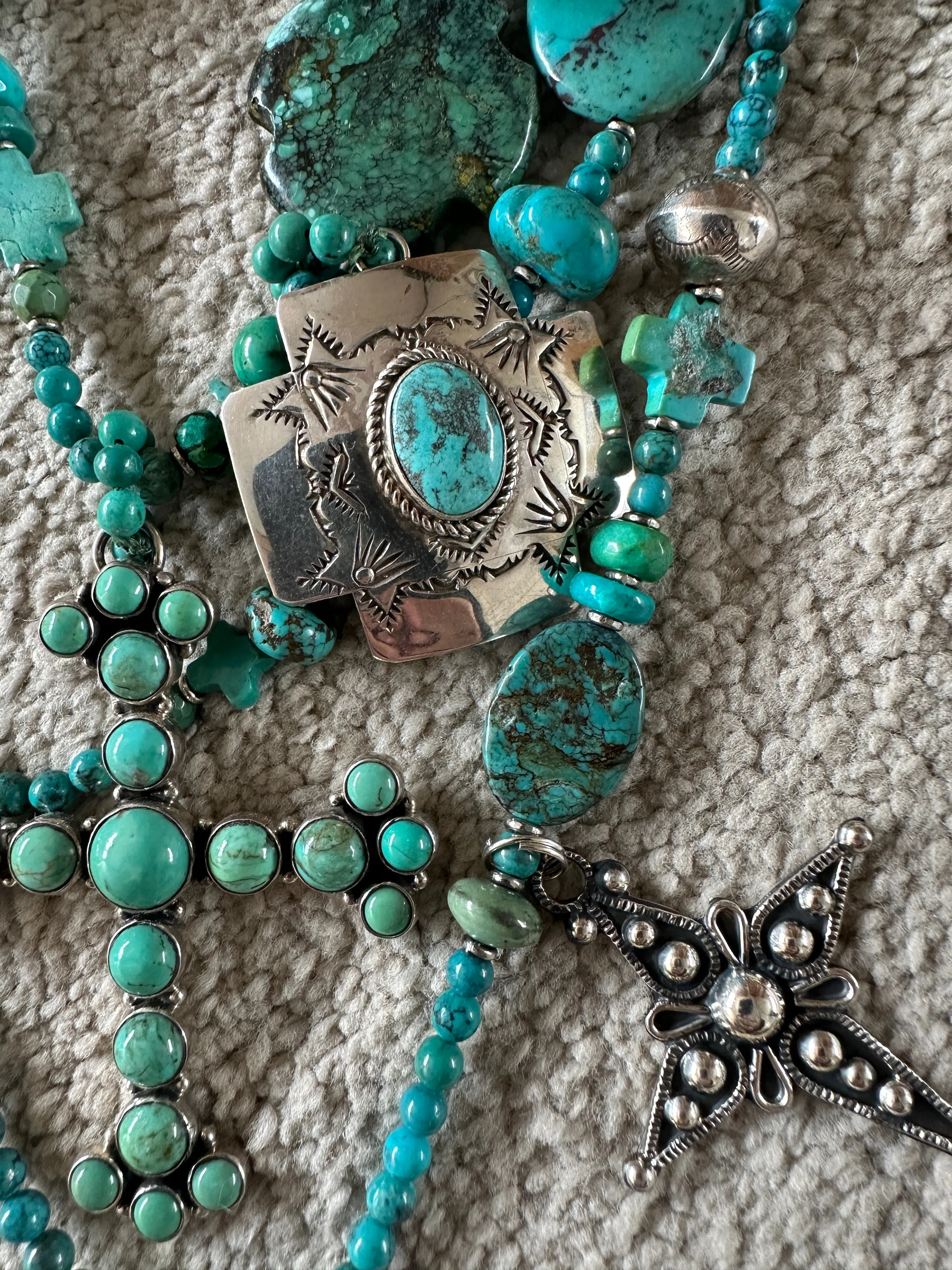 Kim Yubeta Turquoise Cross Charm Necklace