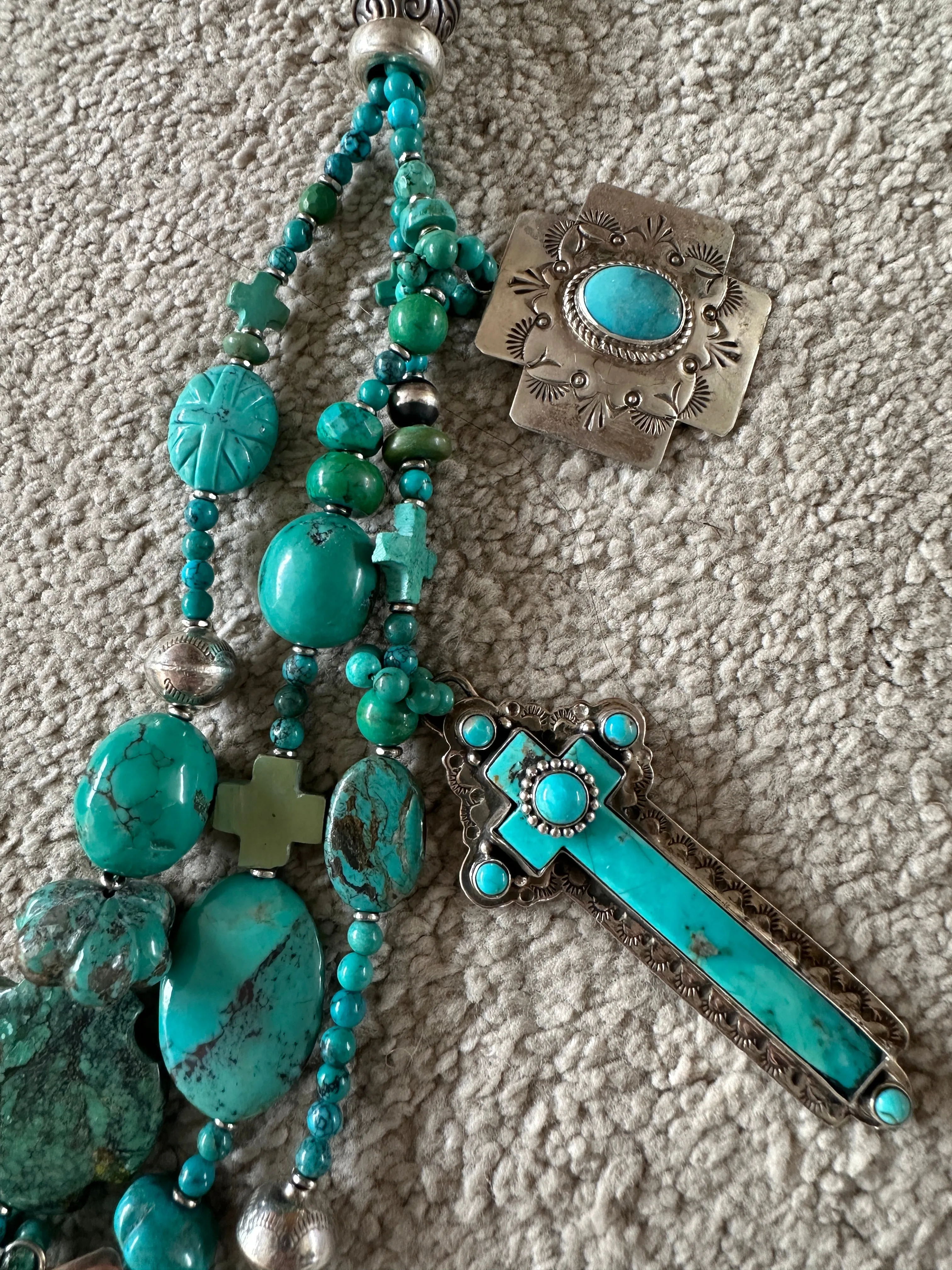 Kim Yubeta Turquoise Cross Charm Necklace