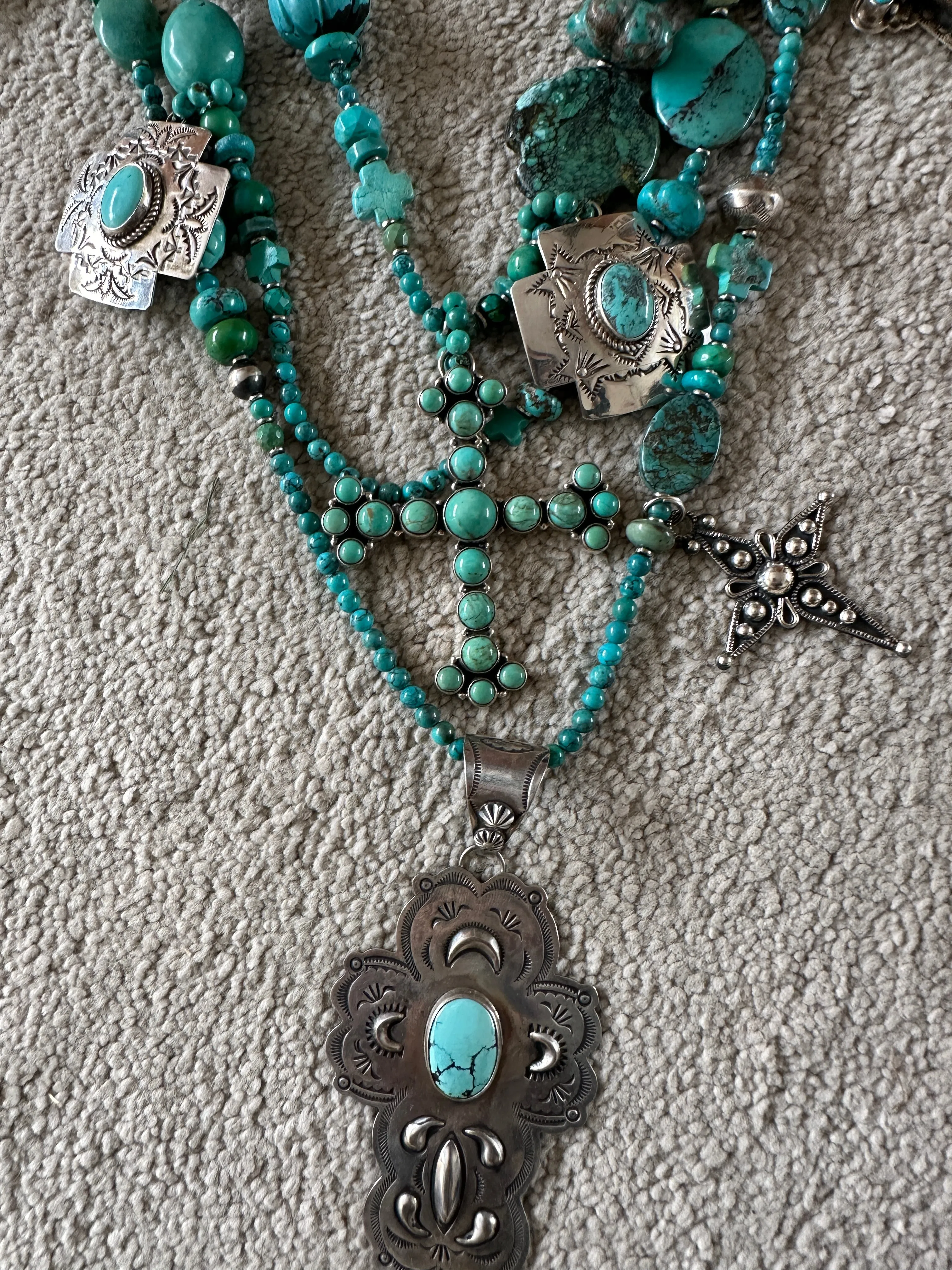 Kim Yubeta Turquoise Cross Charm Necklace