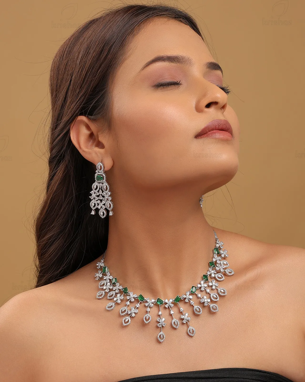 Kimaya Rhodium Plated Cz Necklace