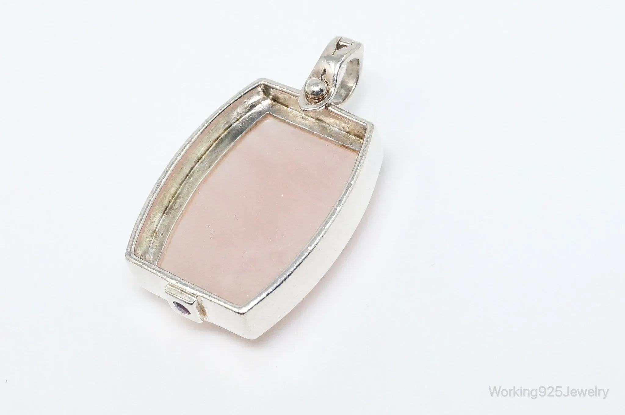 Large Designer ELLE Rose Quartz Ruby Sterling Silver Necklace Pendant