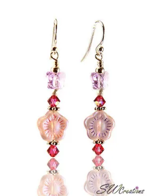 Lavender Butterfly Floral Crystal Earrings