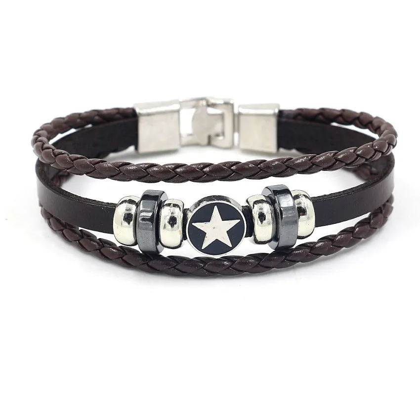 Leather Five Point Star Bracelet