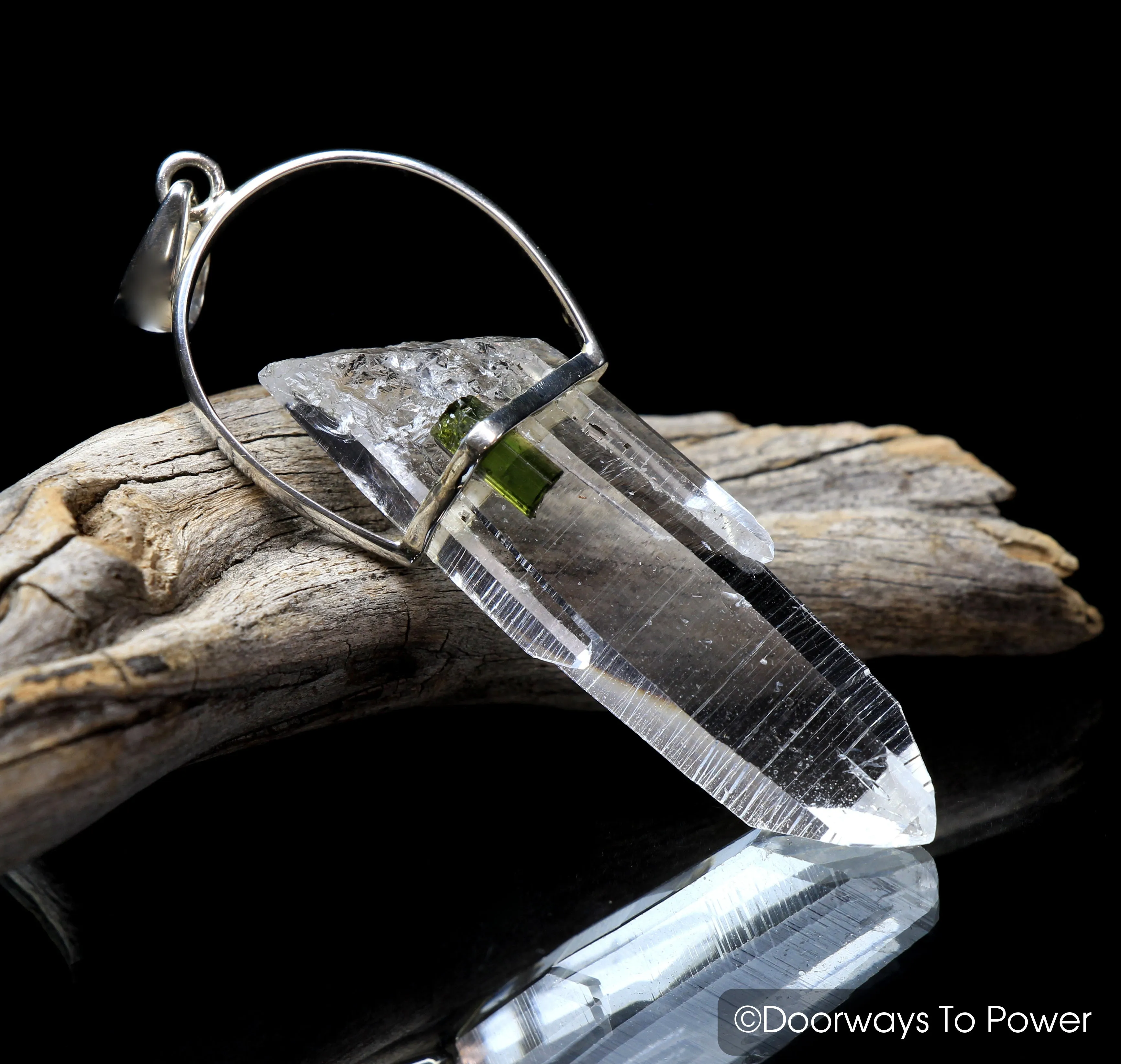 Lemurian Seed Quartz & Green Tourmaline Record Keeper Crystal Pendant