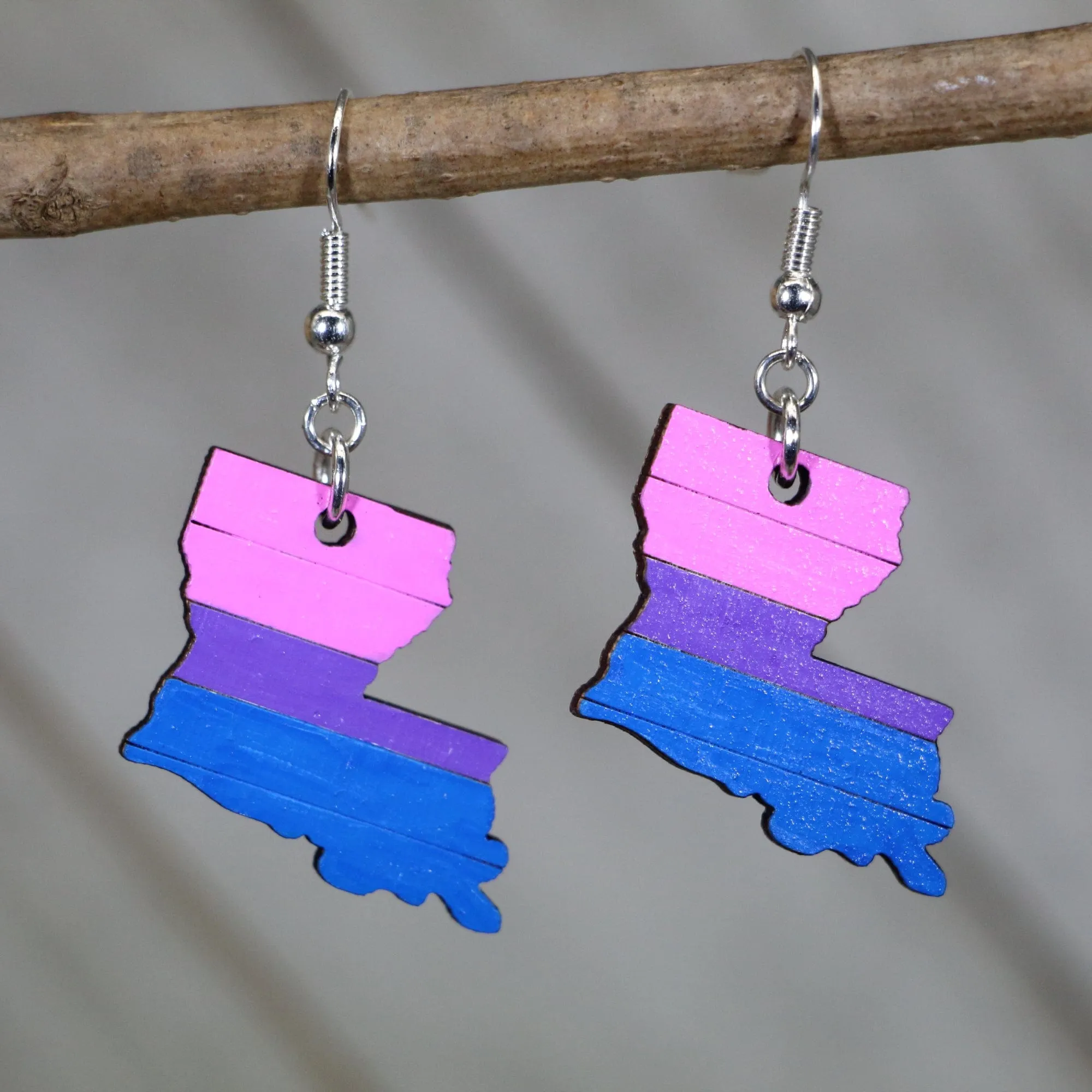 LGBTQIA  Louisiana Bisexual Flag Wooden Dangle Earrings by Cate's Concepts, LLC