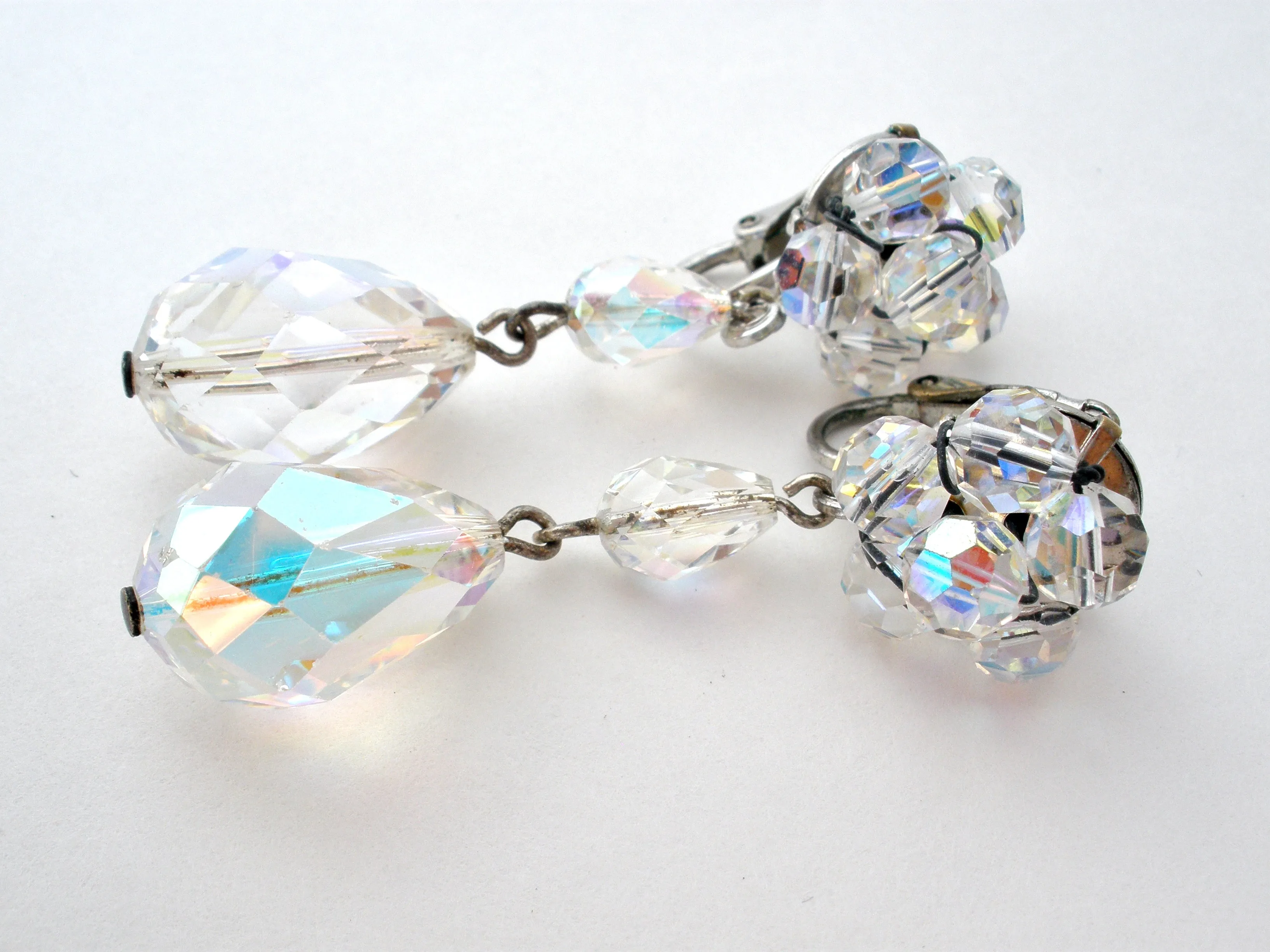 Long Dangle Ab Crystal Earrings Vintage