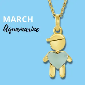 MARCH Birthstone Gold Boy Necklace in Aquamarine