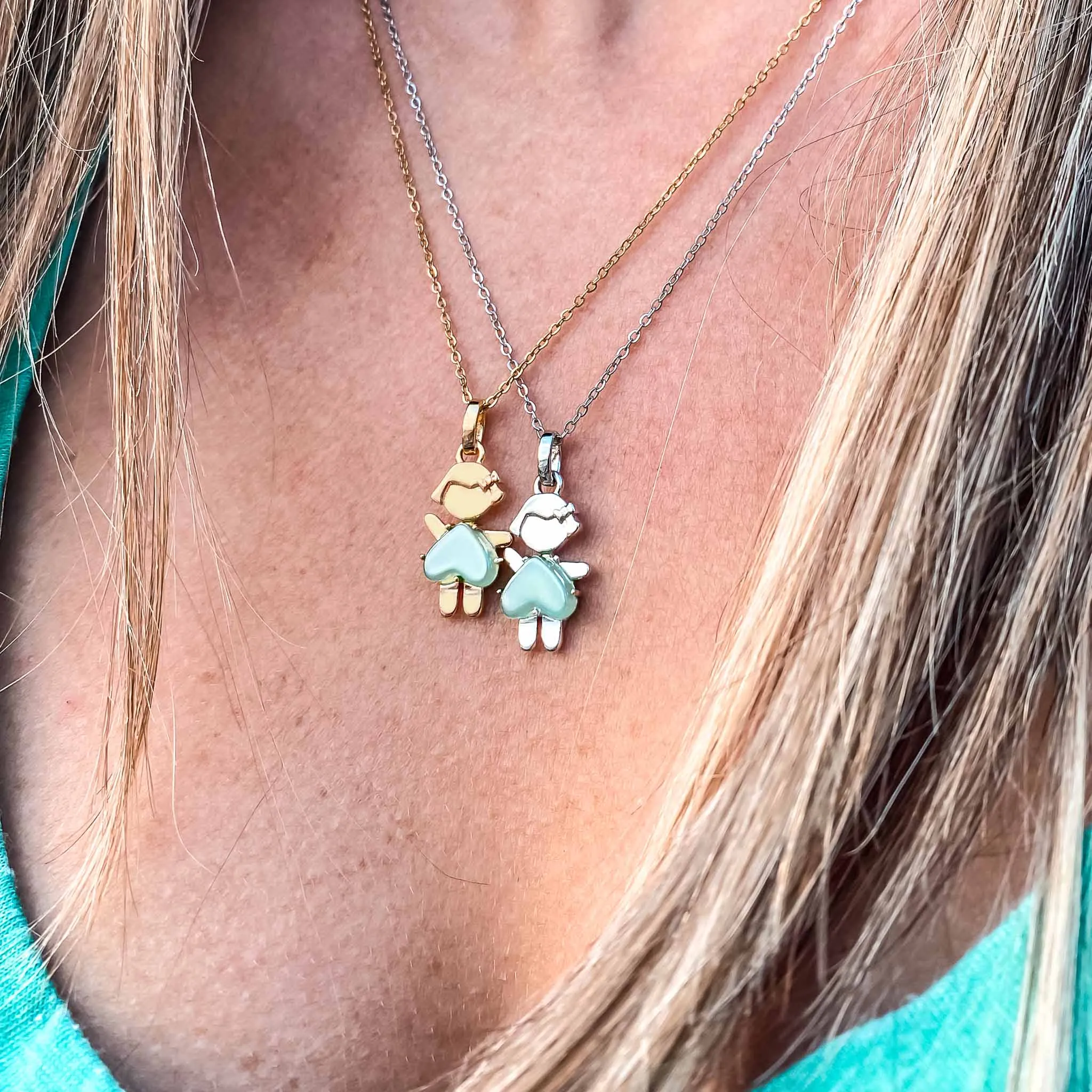 MARCH Birthstone Gold Girl Necklace in Aquamarine