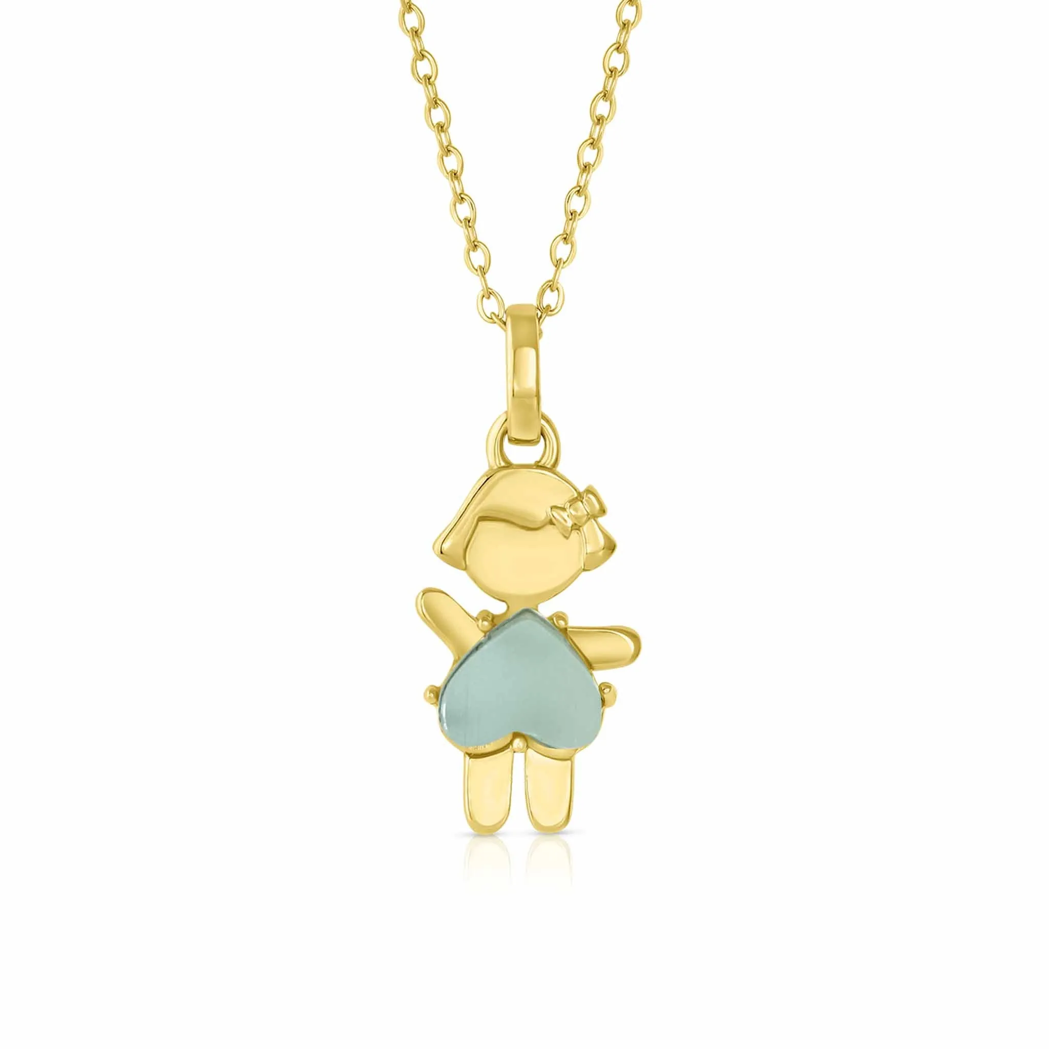 MARCH Birthstone Gold Girl Necklace in Aquamarine