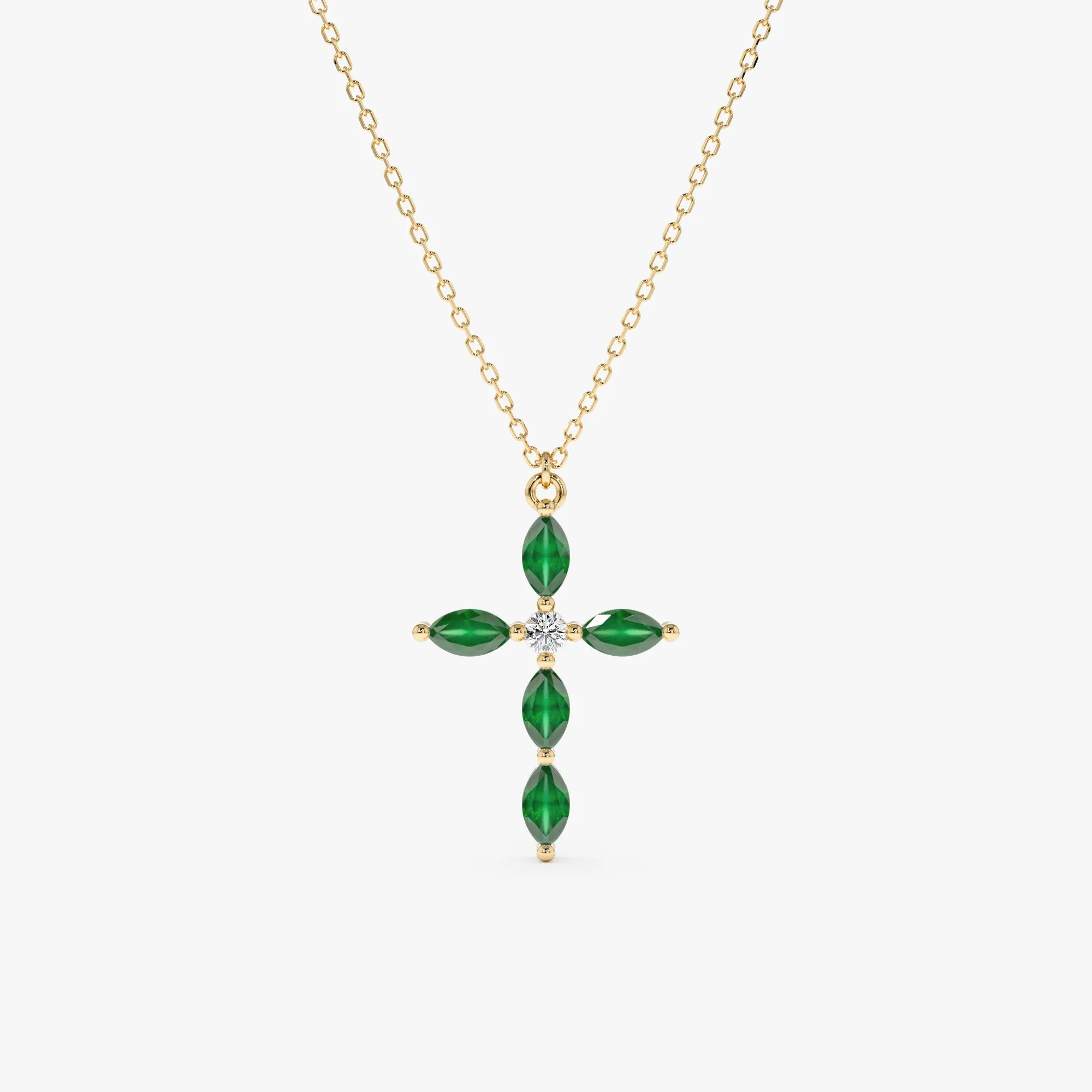 Marquise Emerald Cross Necklace, Aida